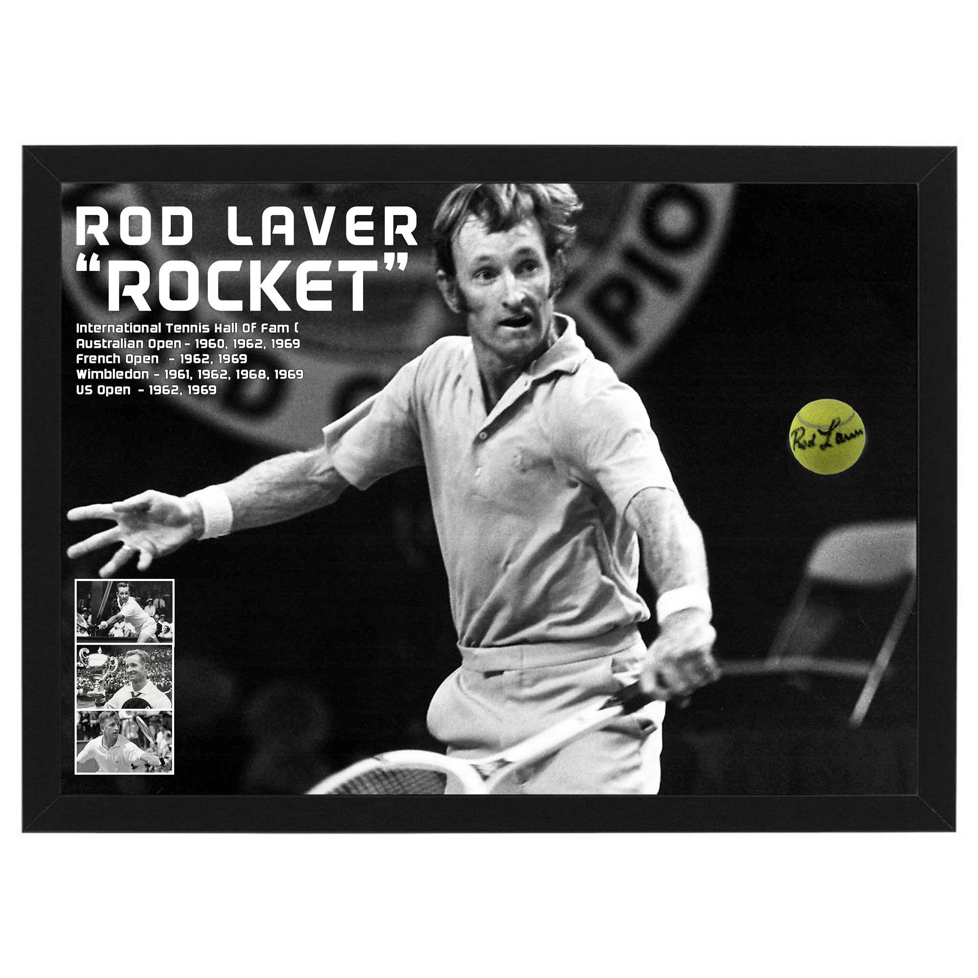 Rod Laver Signed & Framed Tennis Ball (Beckett COA)