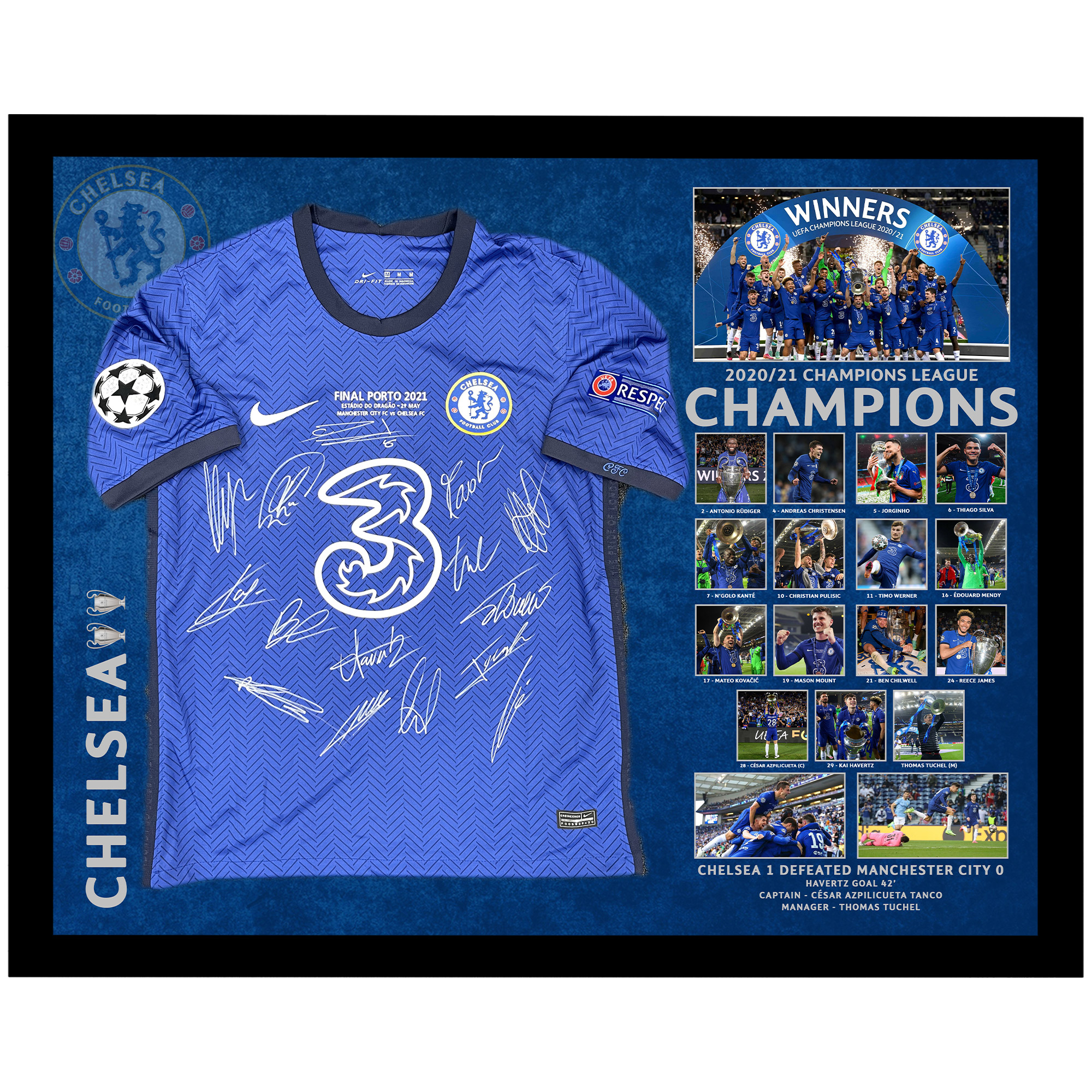 Chelsea FC 2020/21 Champions League Champions Signed Framed Jersey