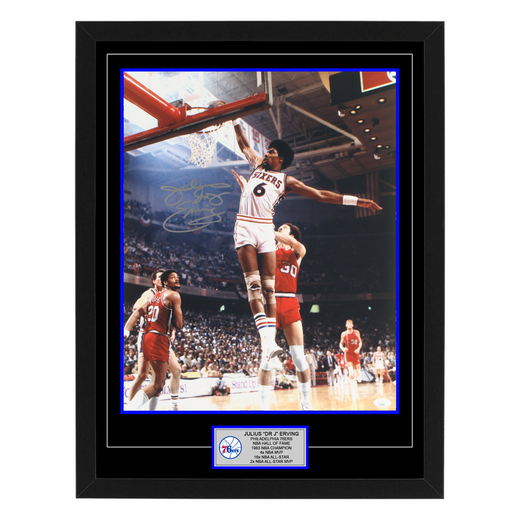 Basketball – Julius Erving Signed & Framed Sixers 16×20 Ph...