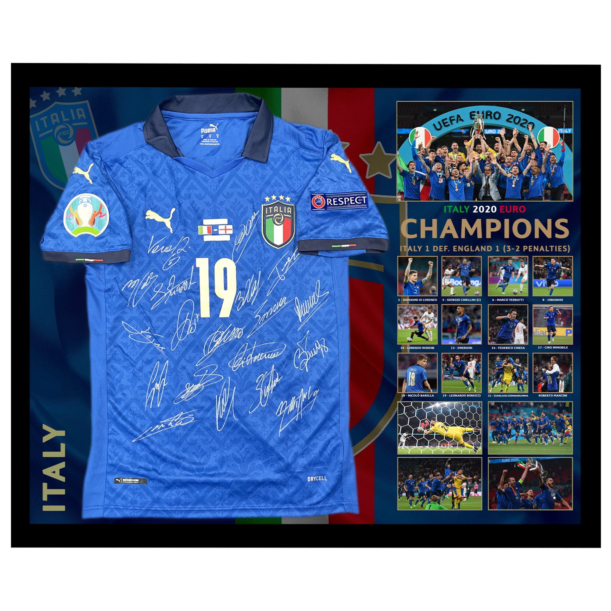 Italy Euro 2020 Champions Signed & Framed Jersey Taylormade