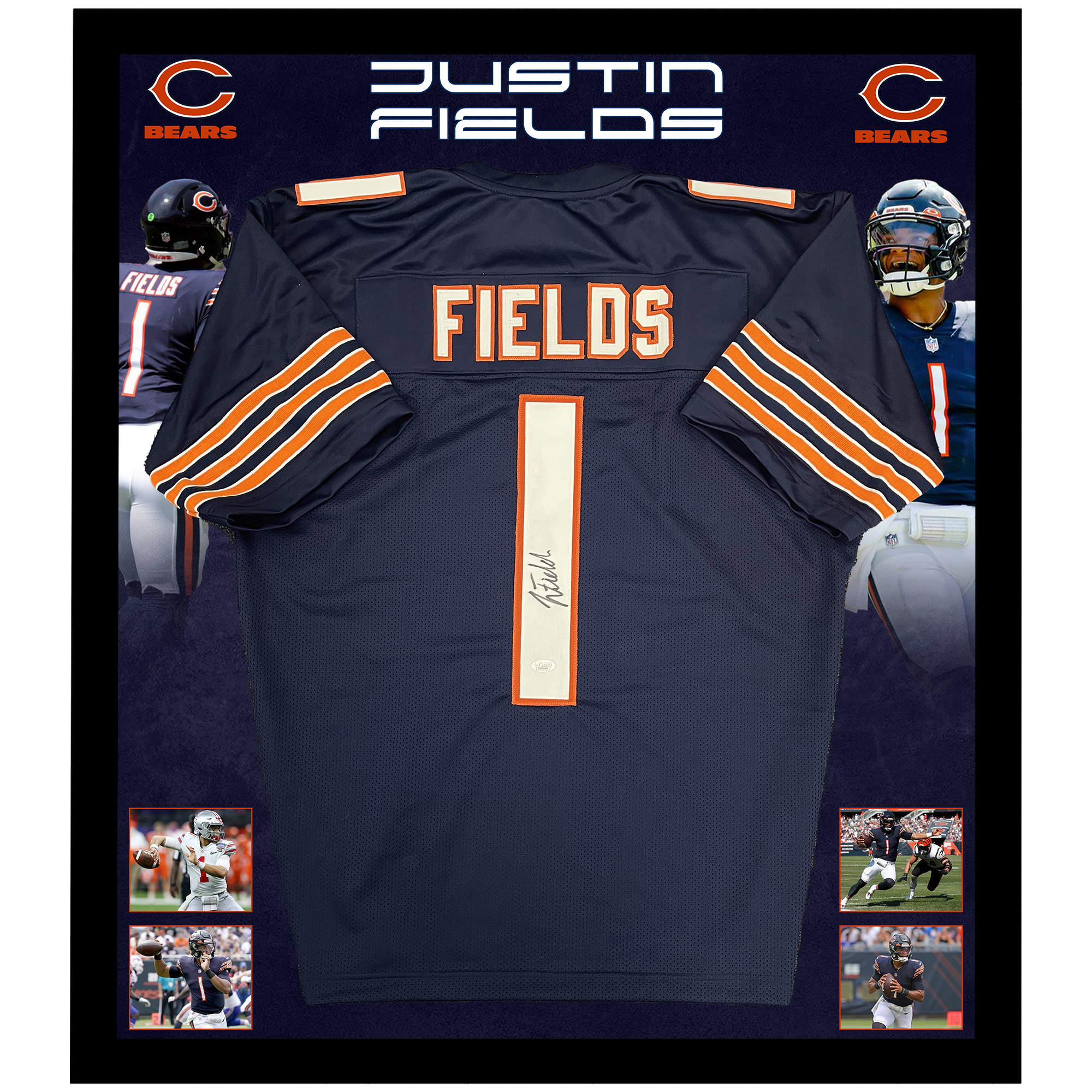 NFL – JUSTIN FIELDS Chicago Bears Signed & Framed Jersey (JSA H...