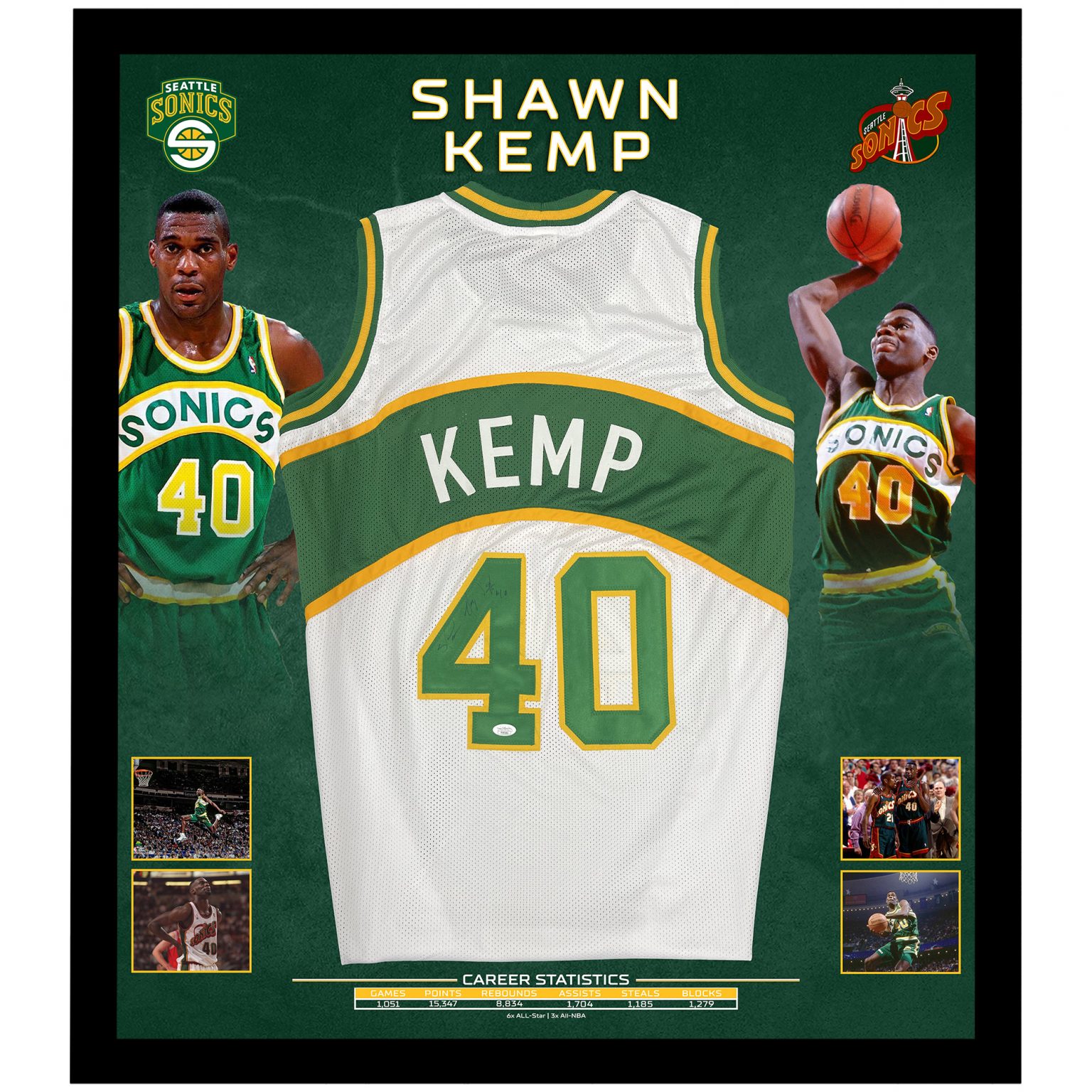 Basketball Shawn Kemp Signed & Framed Seattle Supersonics Jersey (JSA