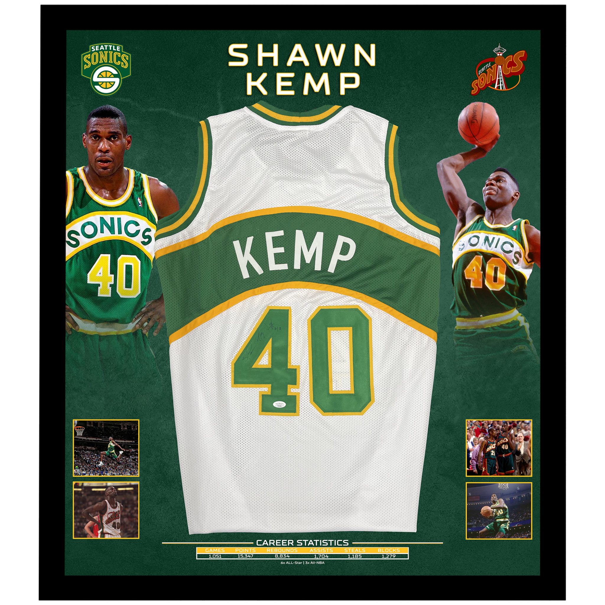 Basketball Shawn Kemp Signed & Framed Seattle Supersonics Jersey (JSA