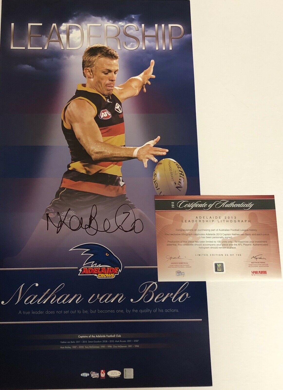 Adelaide Crows – Nathan Van Berlo Hand Signed and Framed Leaders...