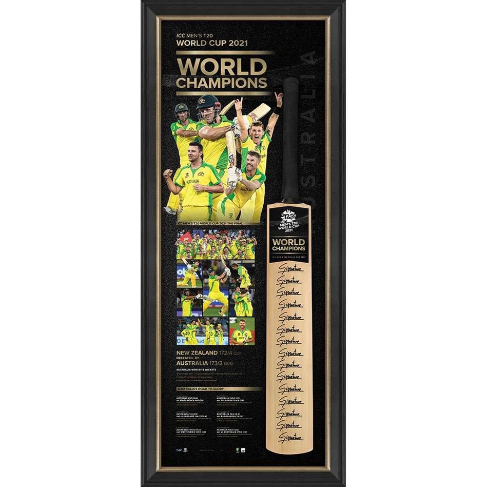 CRICKET – AUSTRALIA ICC T20 WORLD CUP CHAMPIONS SQUAD SIGNED BAT...