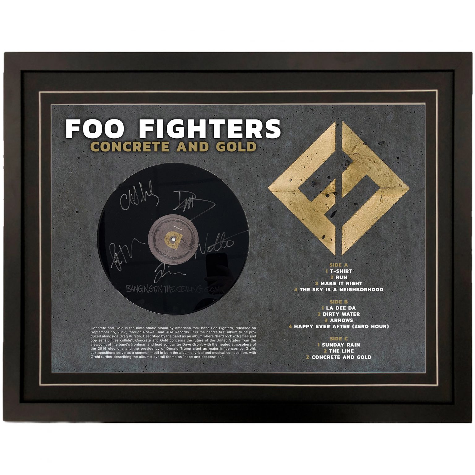 Foo Fighters Concrete And Gold Signed & Framed Vinyl Taylormade
