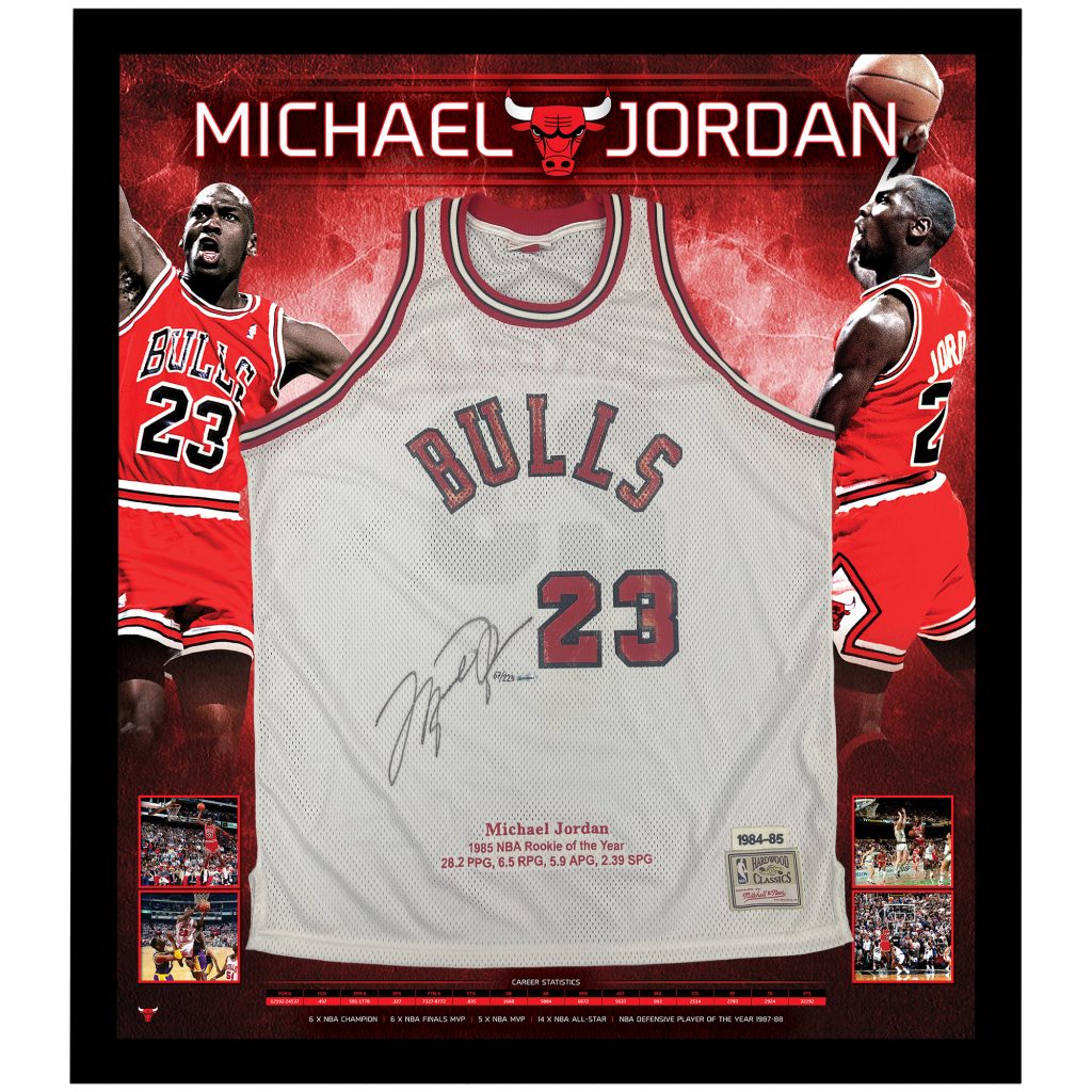 Michael Jordan Autographed 1984-85 Chicago Bulls Red Rookie Authentic  Mitchell & Ness Jersey Framed