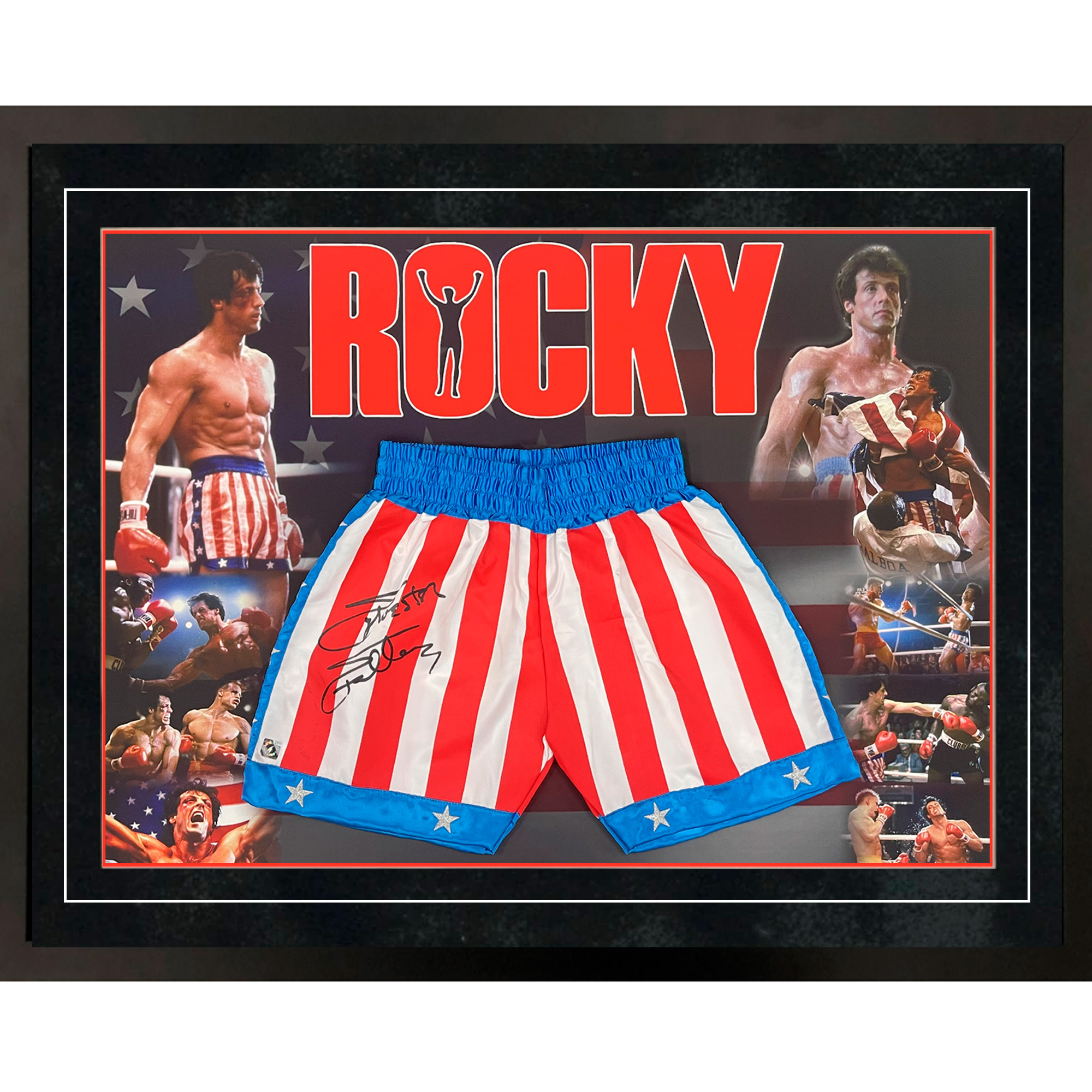 Sylvester Stallone - Signed & Framed Rocky IV Boxing Trunks (ASI), Taylormade Memorabilia