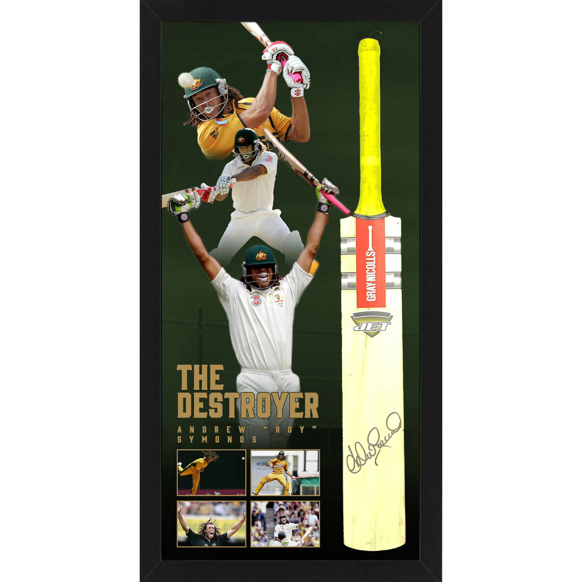 Cricket – Andrew Symonds Signed & Framed Gray Nicolls Jet C...