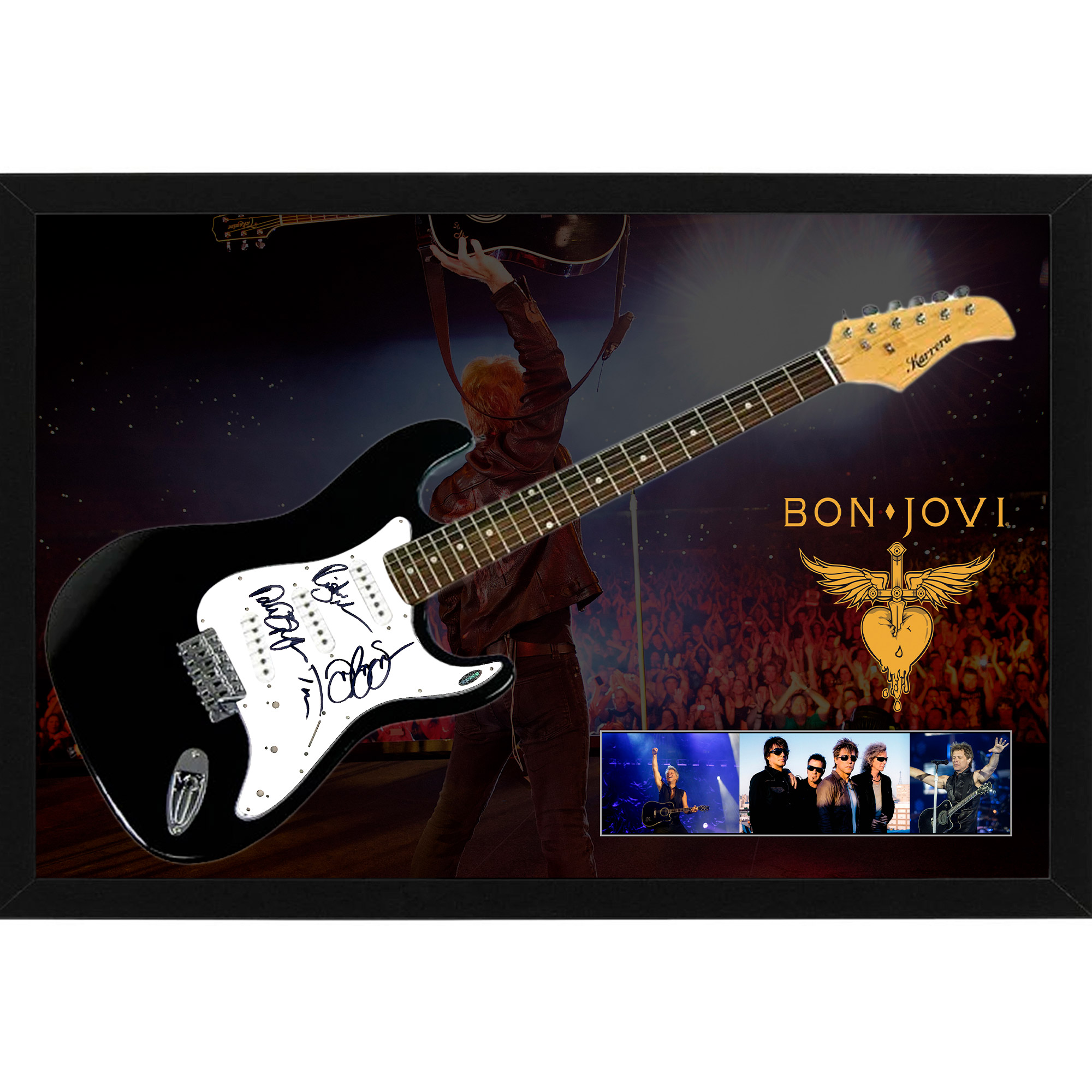 Music – Bon Jovi Band Signed & Framed Guitar with Custom Backdr...