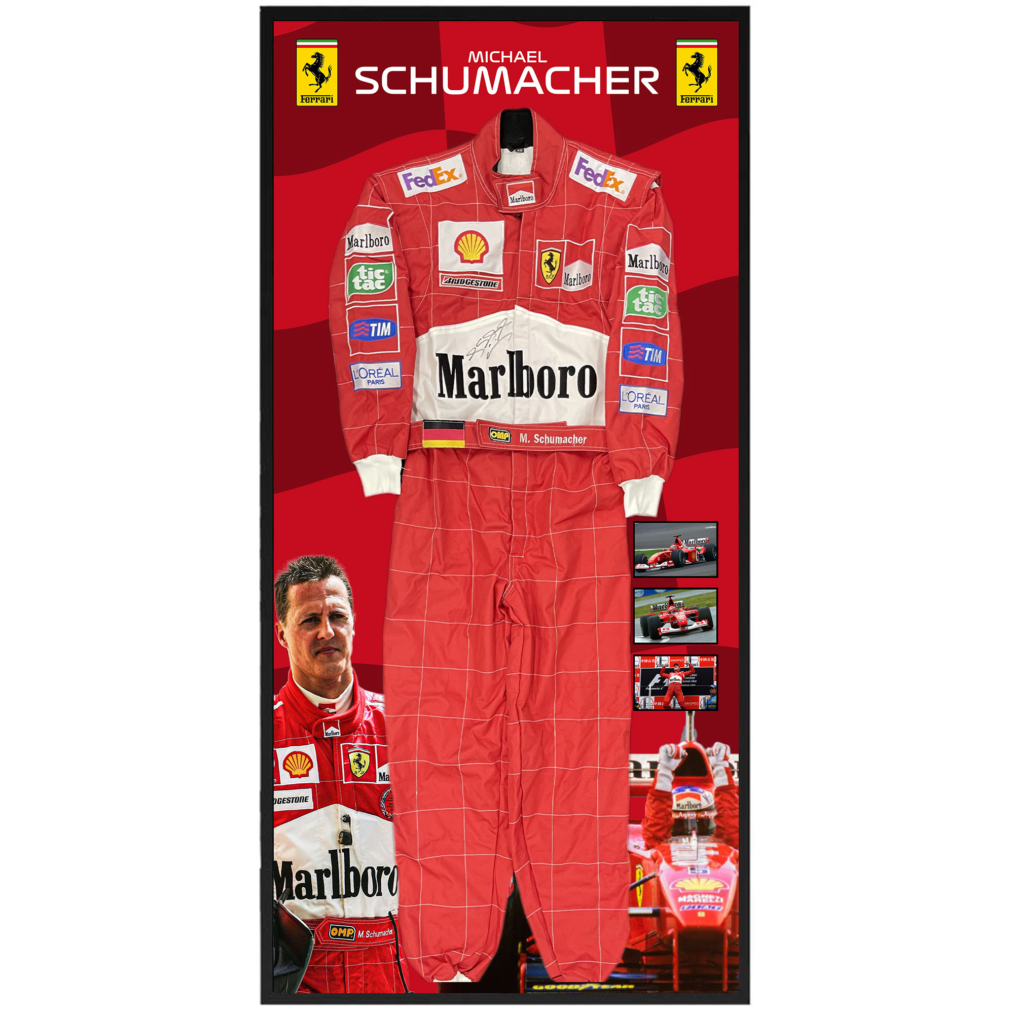 Michael Schumacher Signed & Framed Full Size Formula One Race Sui...