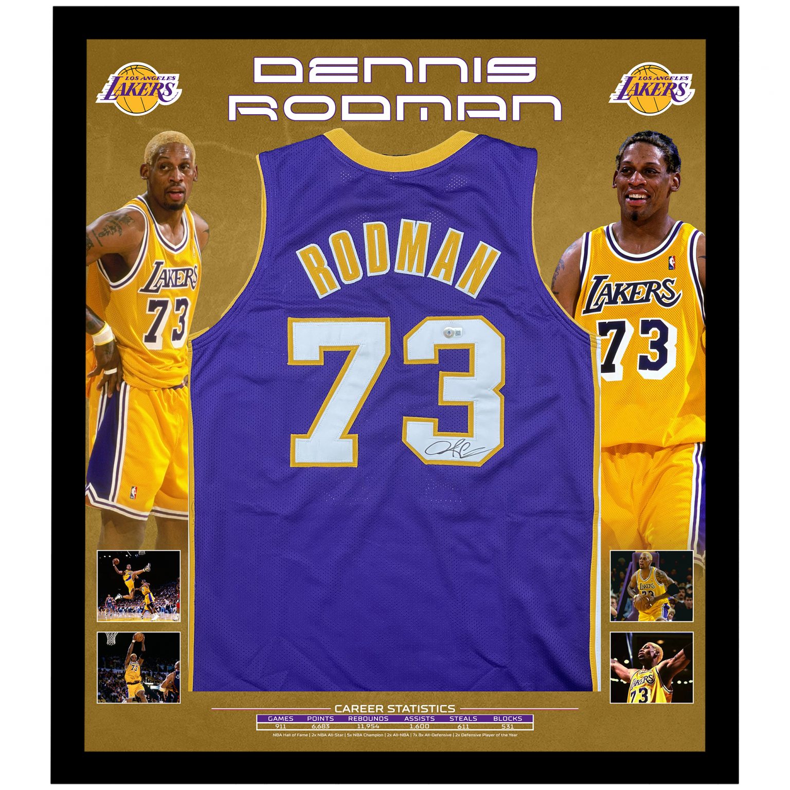 Basketball - Dennis Rodman Signed & Framed Los Angeles Lakers Jersey ...