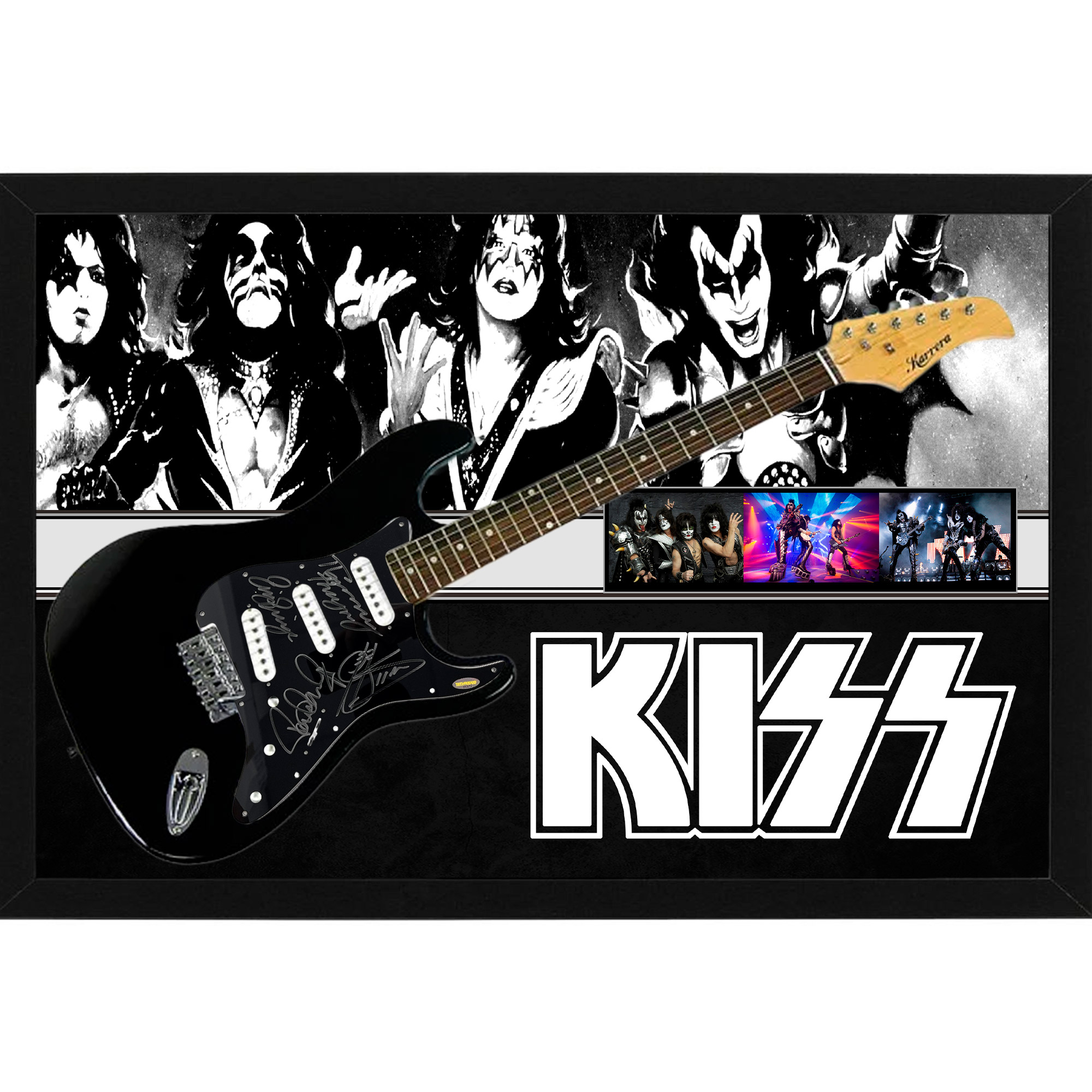 Music – KISS Hand Signed & Framed Full size Stratocaster Gu...