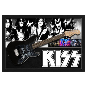 Music - KISS Hand Signed & Framed Full Size Guitar with Backdrop