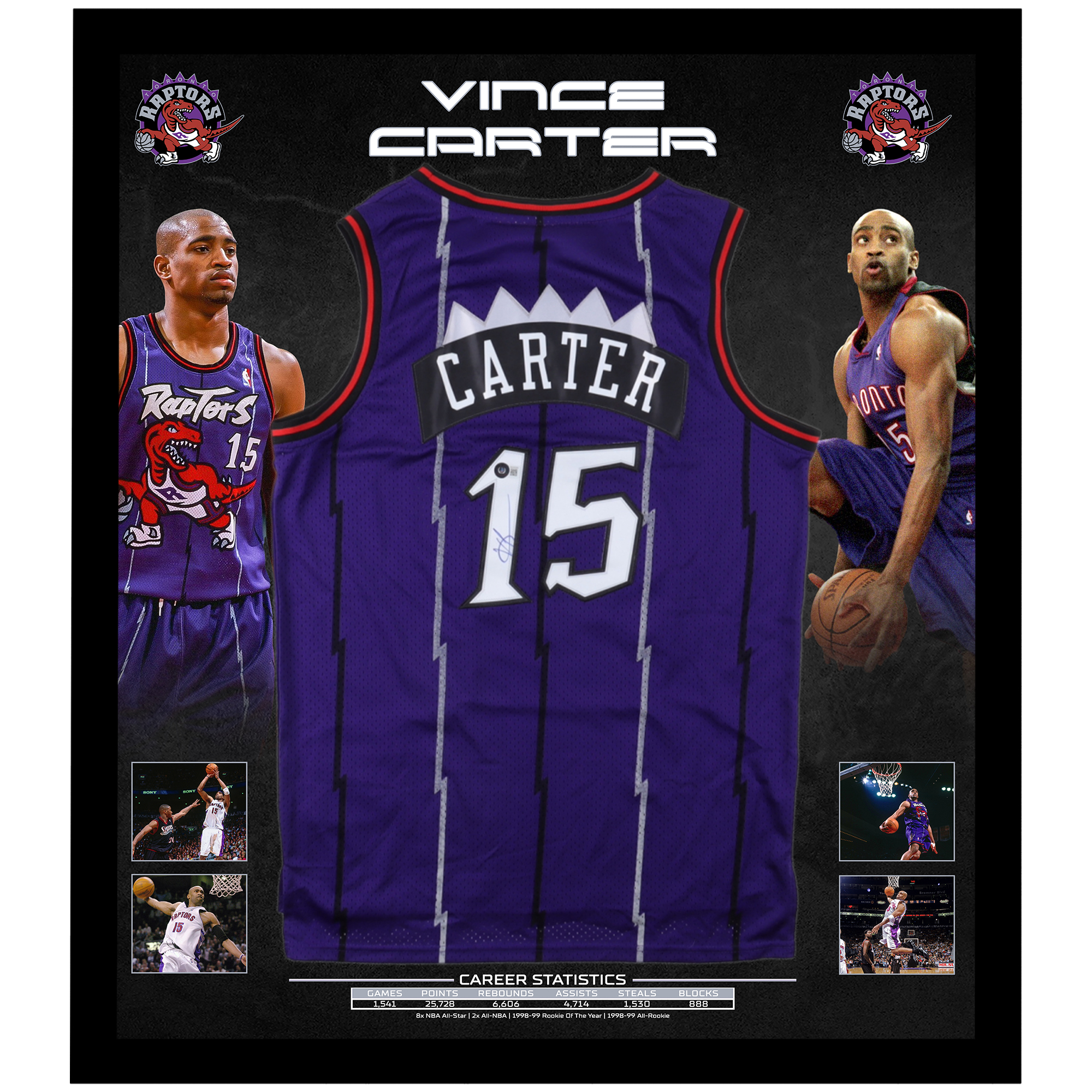 Basketball – Vince Carter Signed & Framed Toronto Raptors J...
