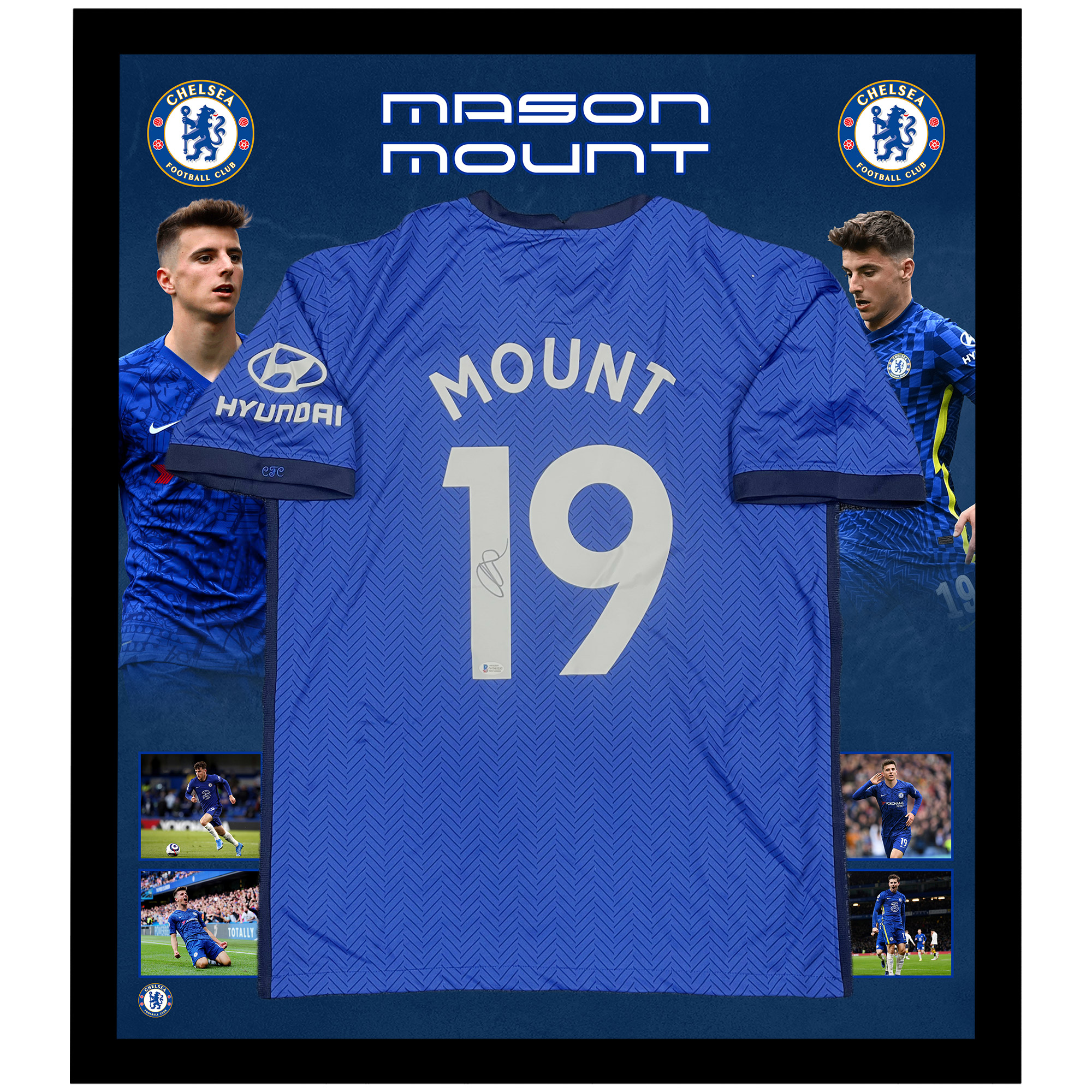 FRAMED Autographed/Signed MASON MOUNT 33x42 Chelsea FC Blue Jersey Bec –  Super Sports Center