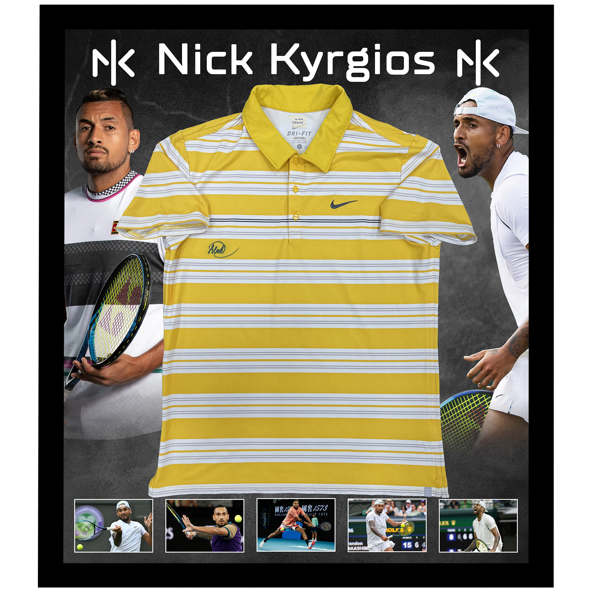 Nick Kyrgios – Signed/Match-Used Yellow Nike Shirt Framed (Fanat...