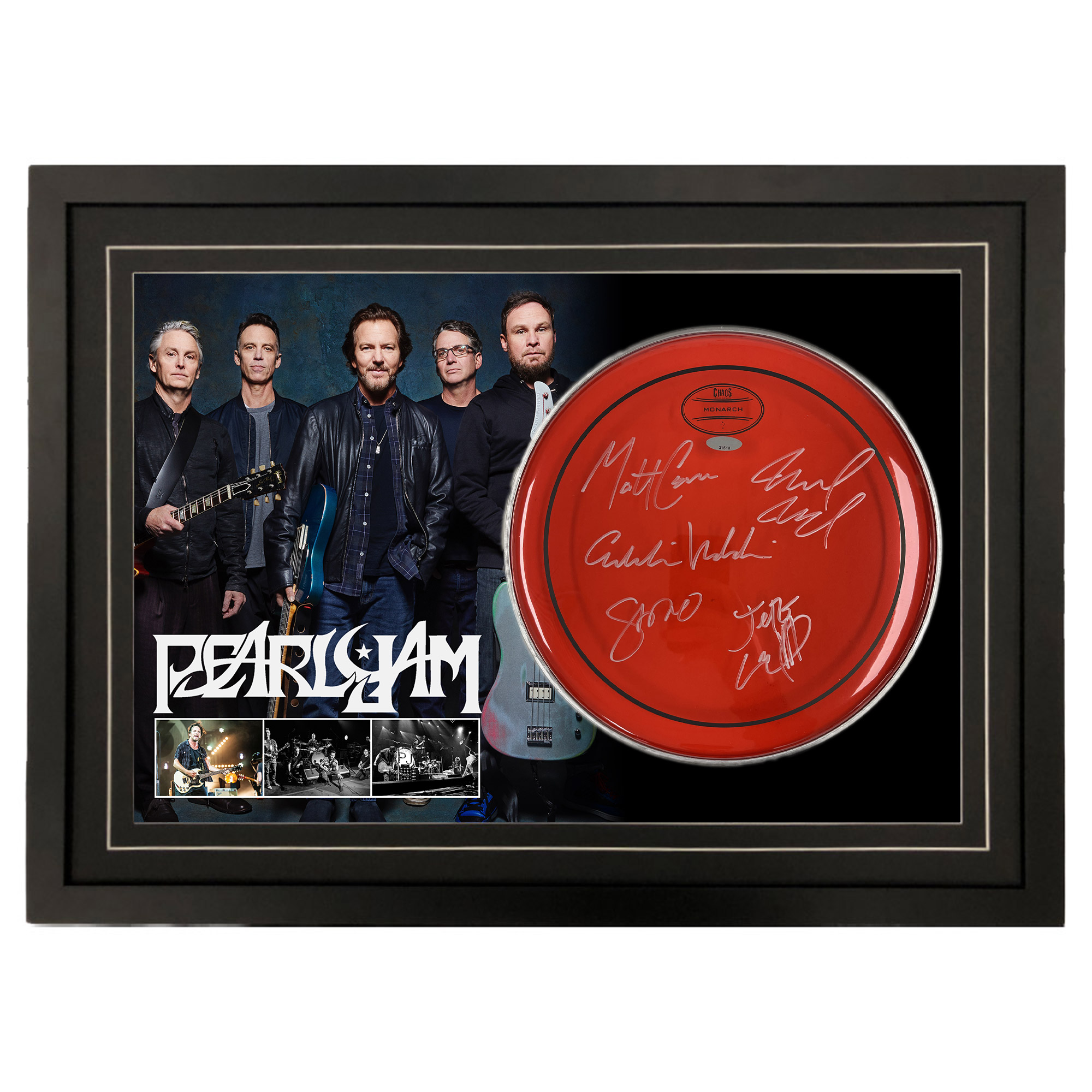 Pearl Jam – Signed & Framed Drumskin #31517