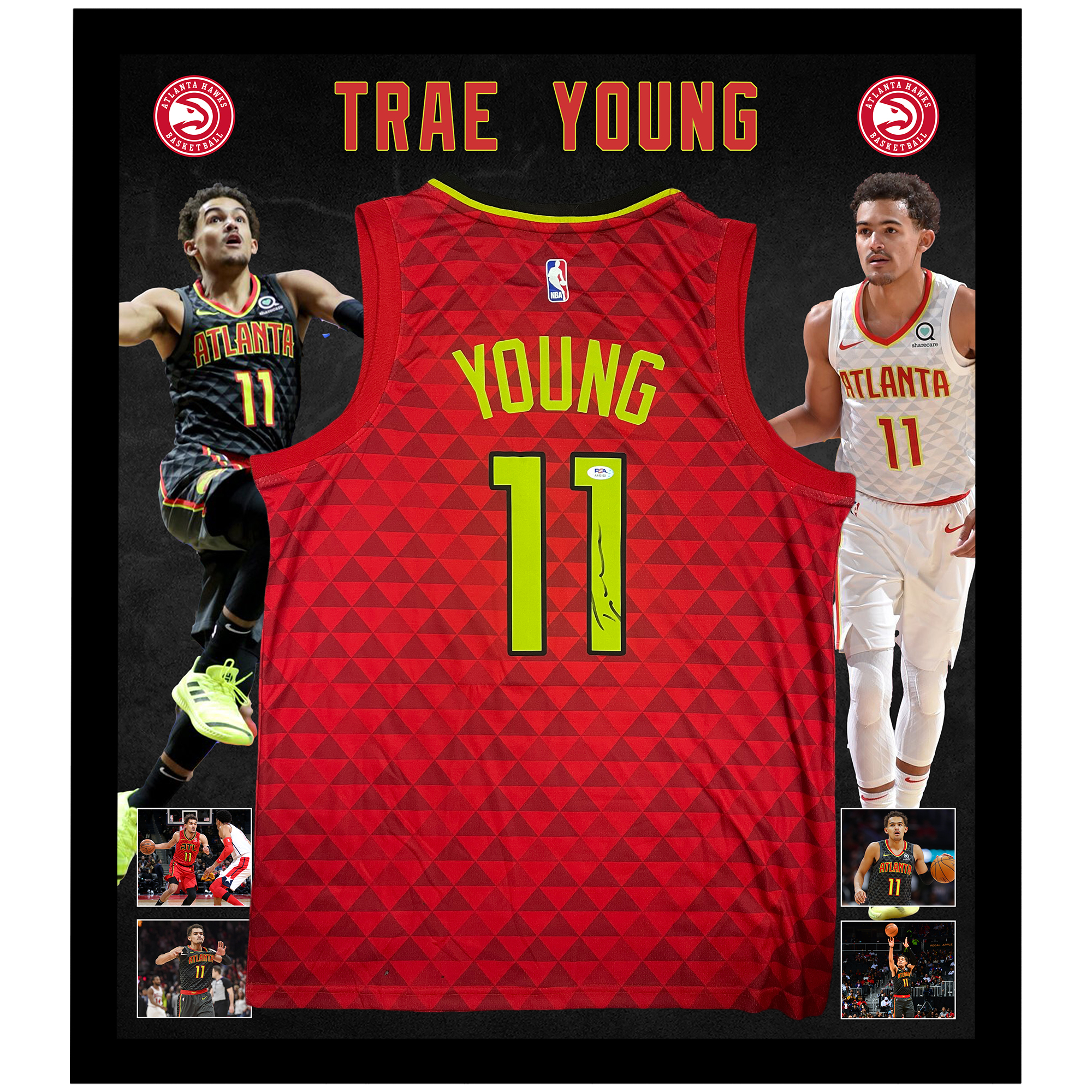 Basketball – Trae Young Signed & Framed Red Atlanta Hawks J...