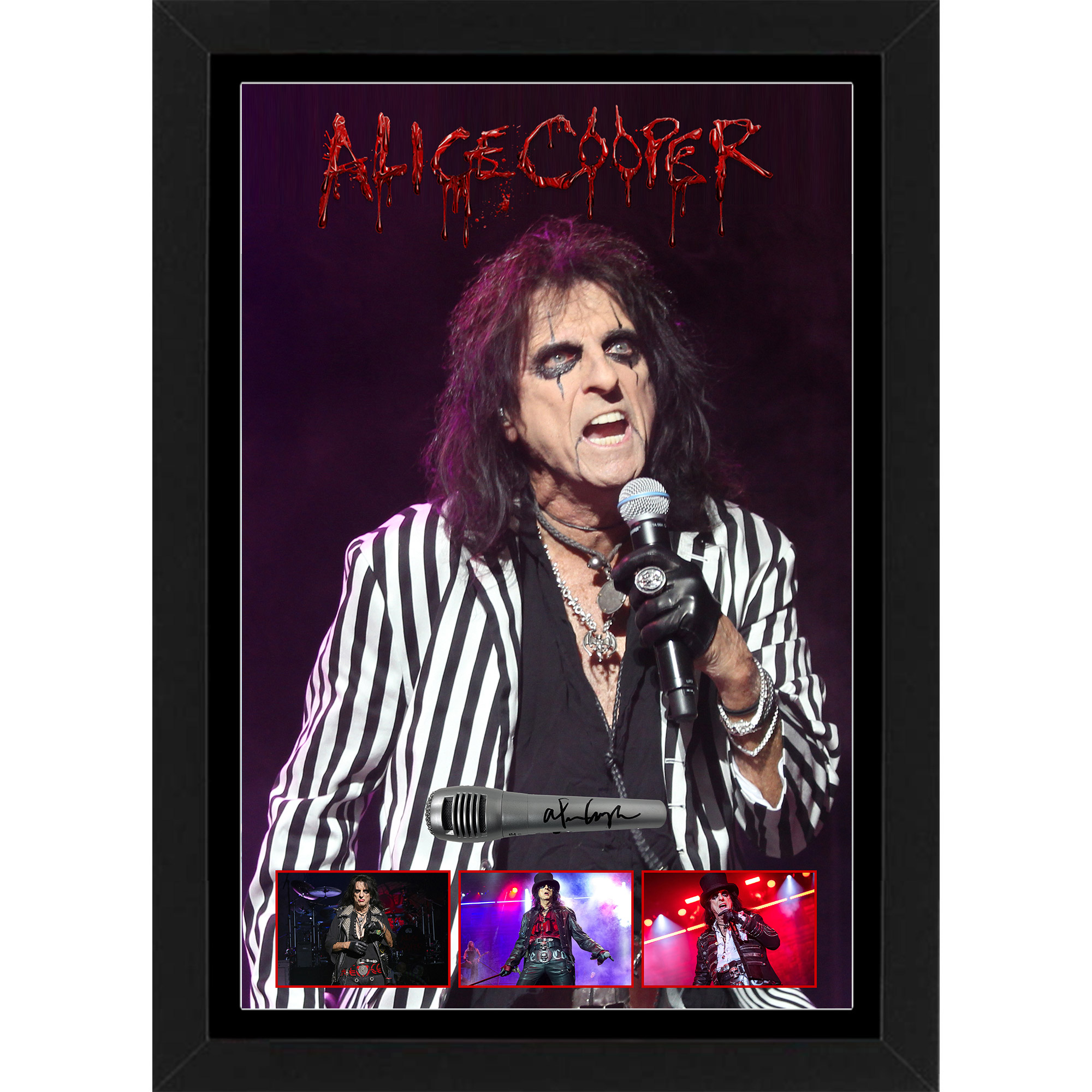 Music – Alice Cooper Signed & Framed Microphone Deluxe Disp...
