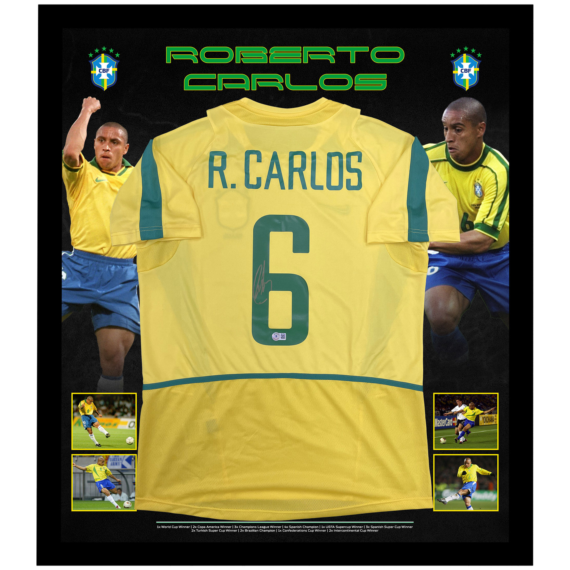 Soccer – Roberto Carlos Signed & Framed Brazil Jersey (Beckett COA), Taylormade Memorabilia