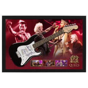 Queen Hand Signed & Framed Full size Guitar with Custom Backdrop