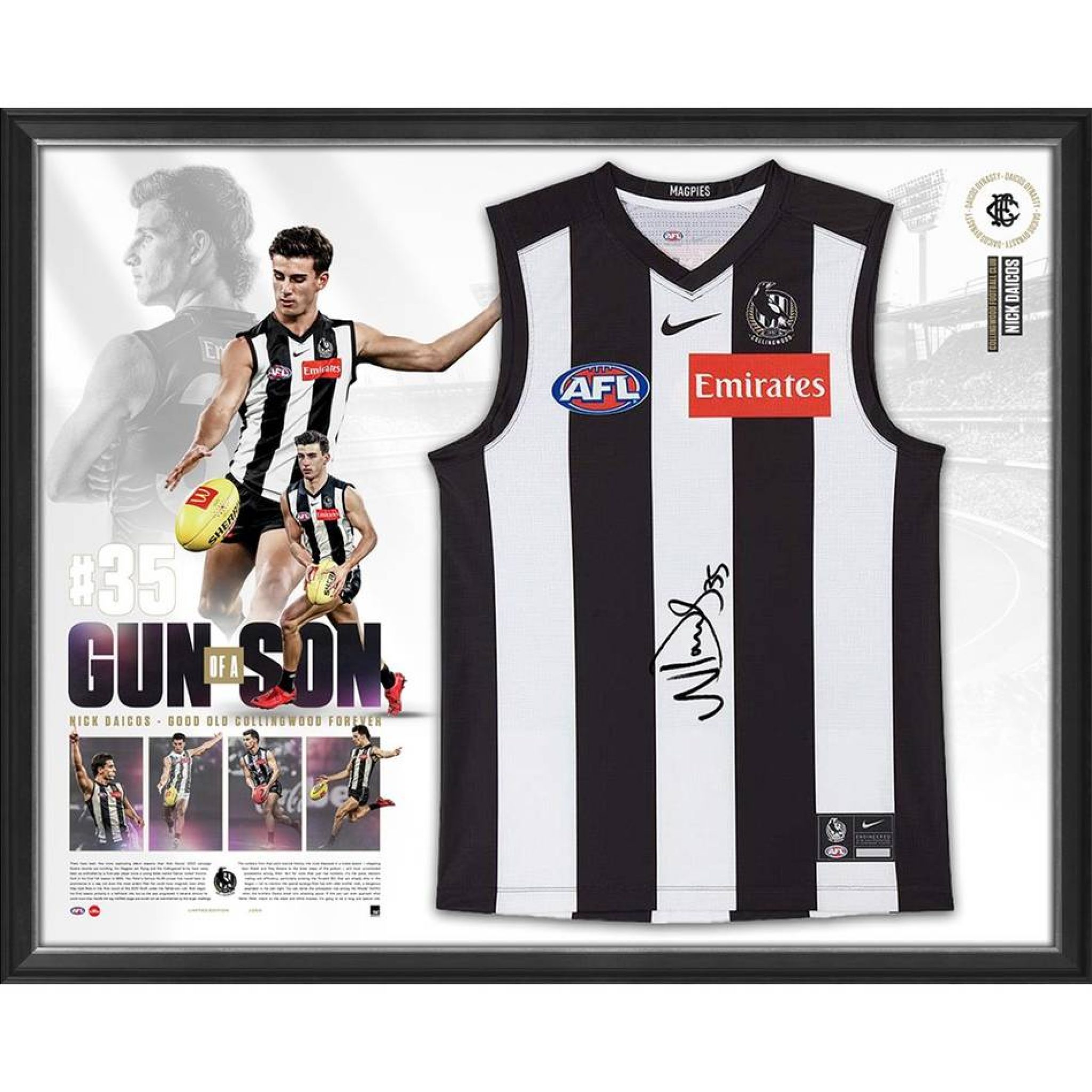 Collingwood Magpies - NICK DAICOS SIGNED RISING STAR GUERNSEY DISPLAY 