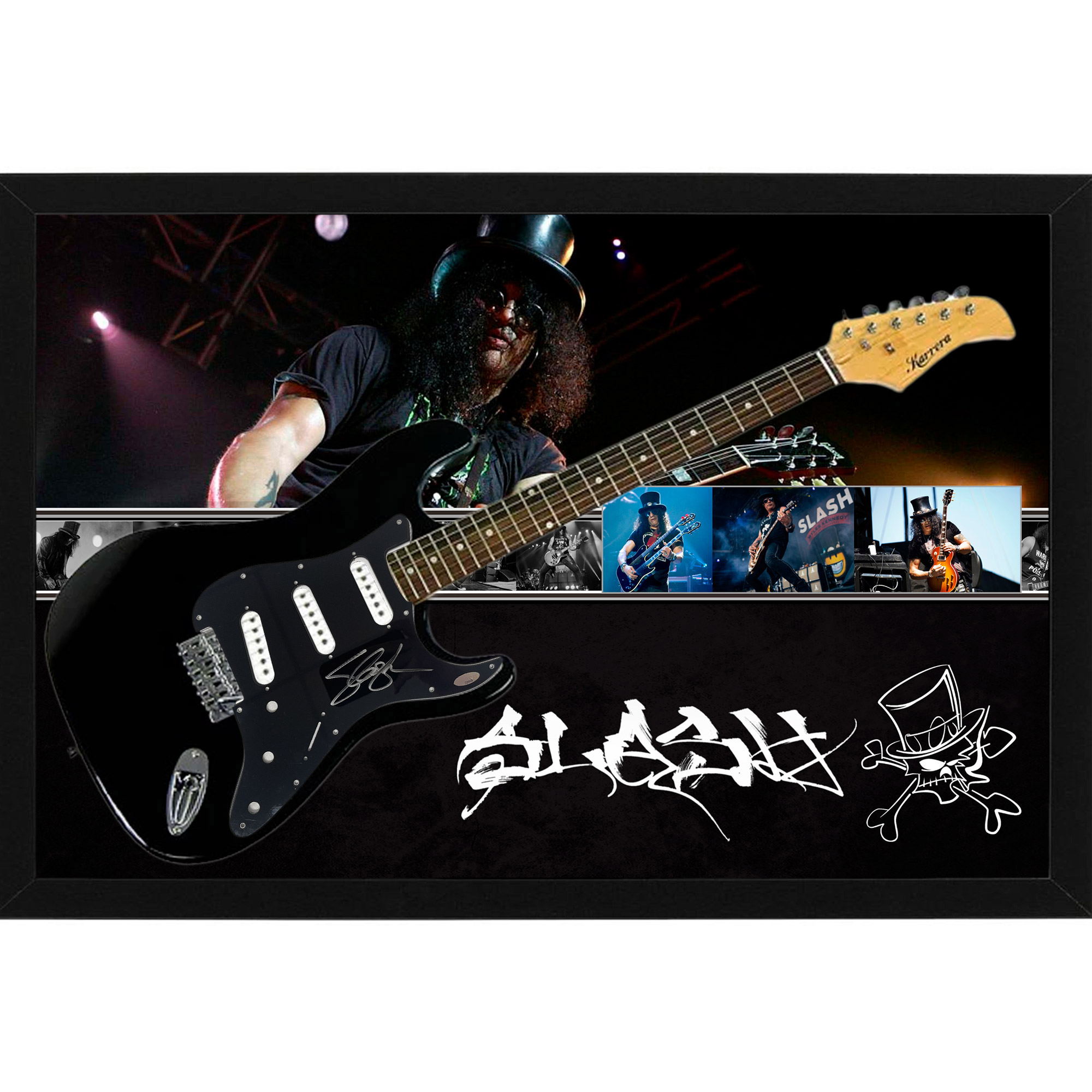 Music – Slash Hand Signed & Framed Full Size Guitar with Cu...