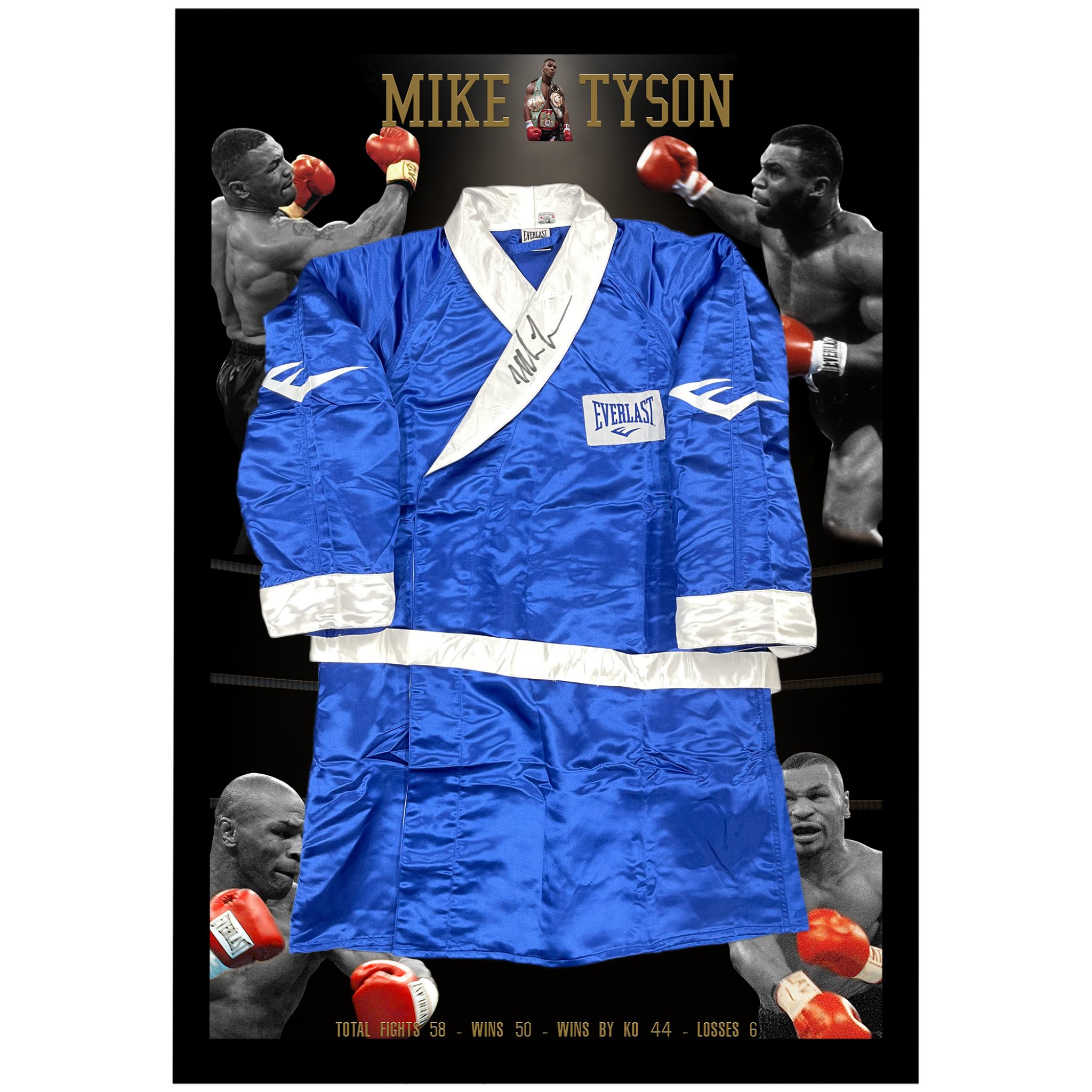 Boxing Mike Tyson Signed And Framed Blue Everlast Boxing Robe Jsa Coa