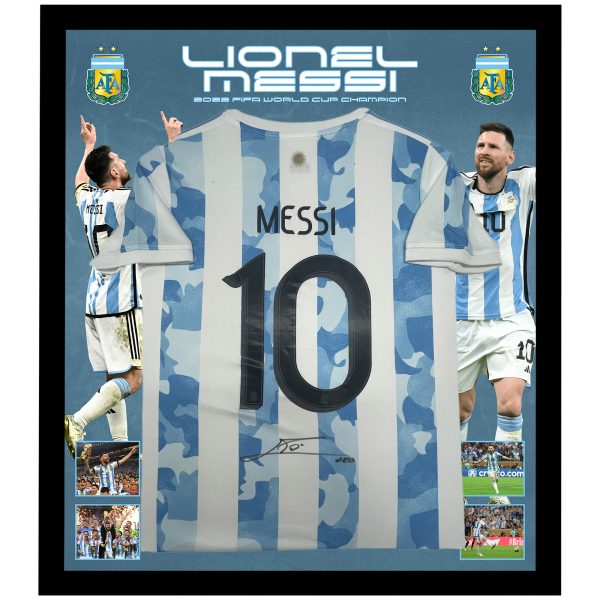 Soccer – Lionel Messi Argentina 2022 FIFA World Cup Champion Backdrop Signed  & Framed Jersey, Taylormade Memorabilia