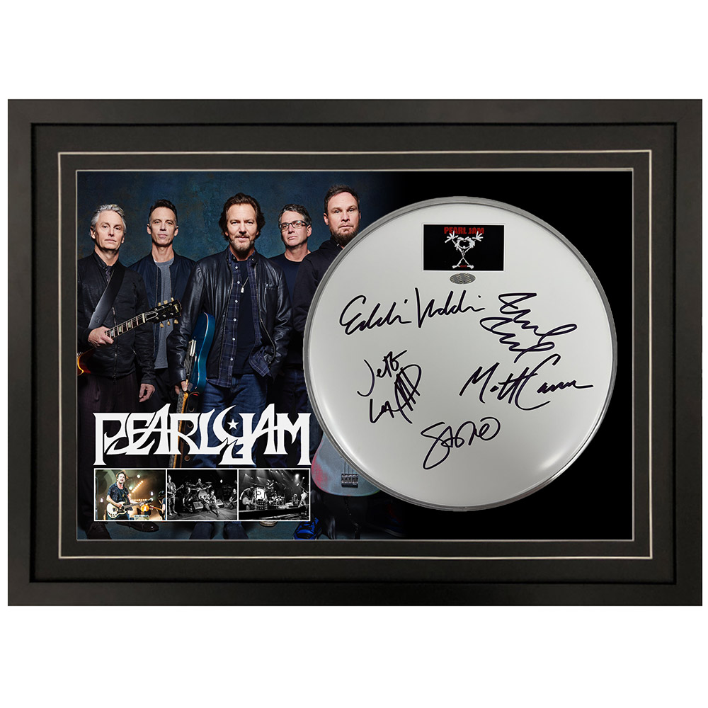 Pearl Jam – Signed & Framed Drum Skin/Drum Head #36919