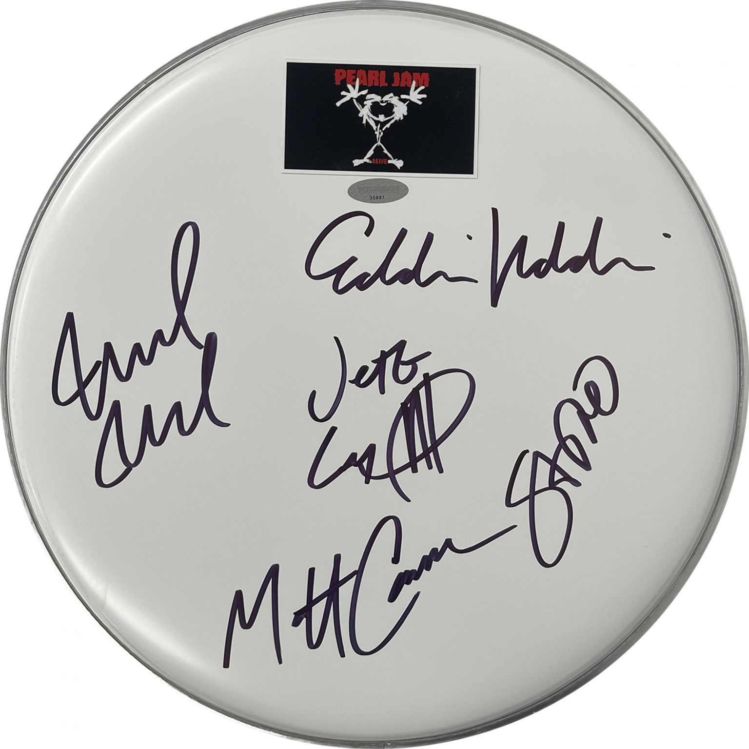 Pearl Jam - Signed & Framed Drumskin #35881 | Taylormade Memorabilia