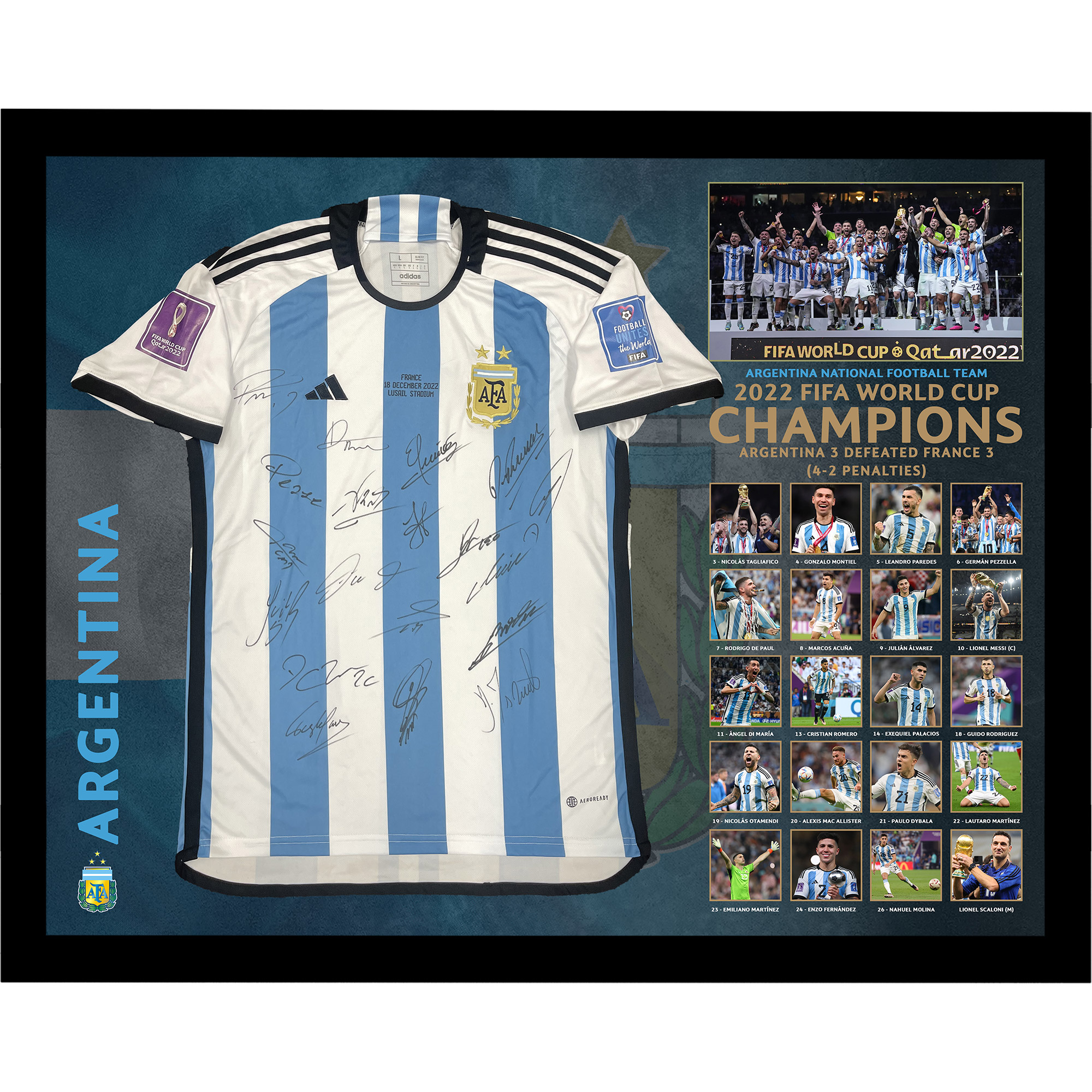 Argentina 2022 FIFA World Cup Champions Signed & Framed Jersey