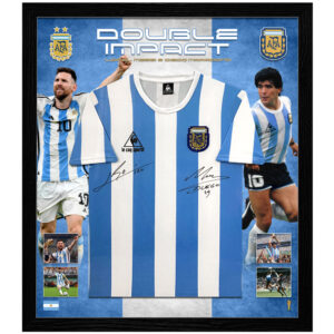 Soccer - Lionel Messi & Diego Maradona Dual Signed & Framed "Double Impact" Argentina Jersey