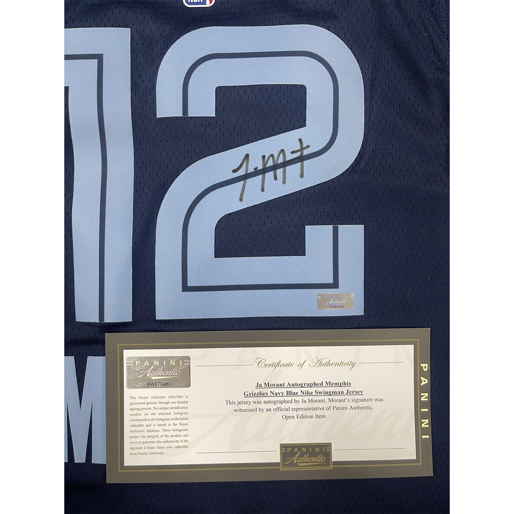 Ja Morant Autographed Memphis Grizzlies Navy Blue Nike