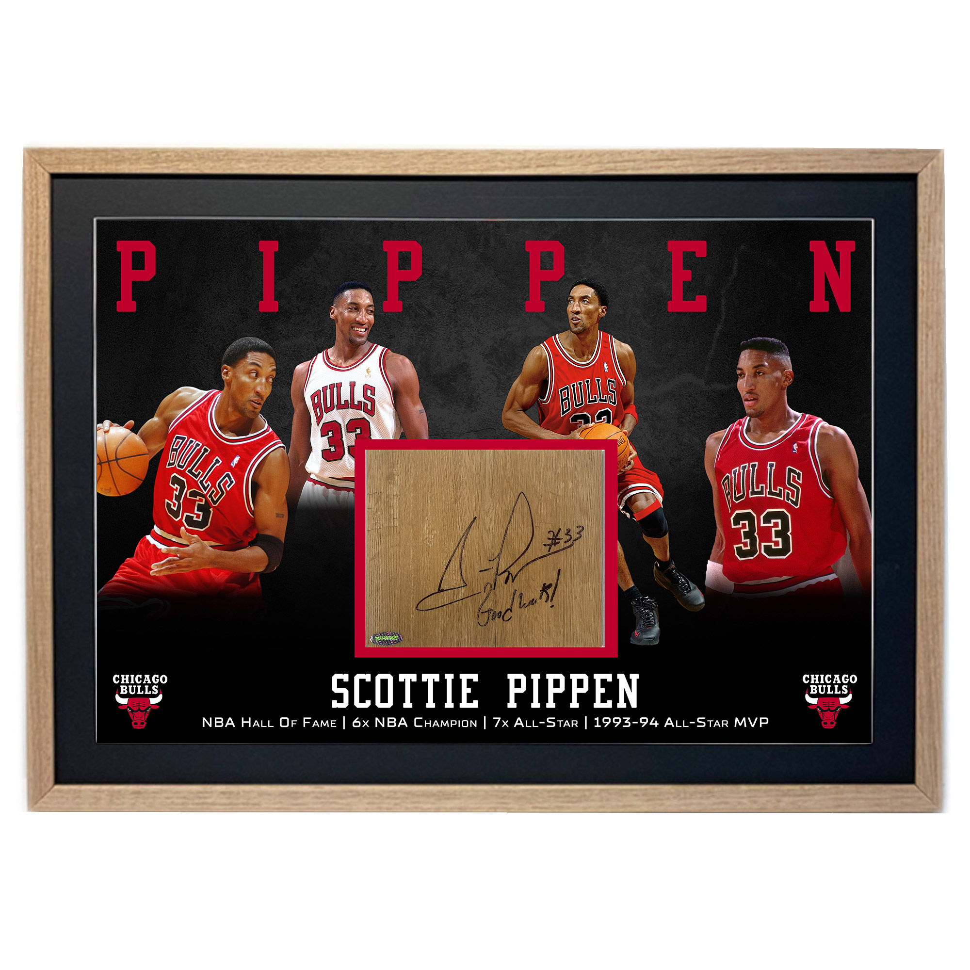 Basketball – Scottie Pippen Hand Signed Floorboard Display