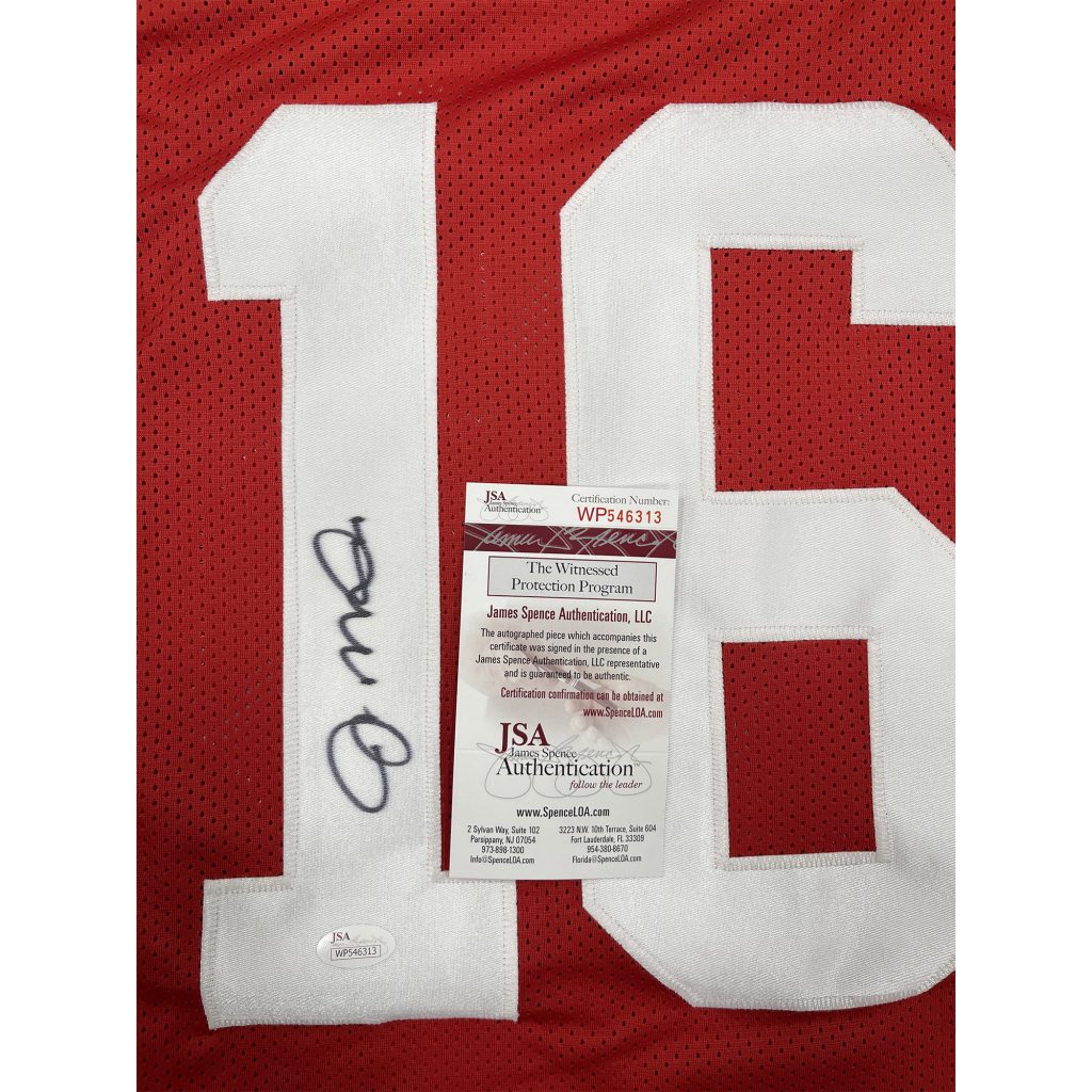 Joe Montana Signed San Francisco 49ers 35x43 Custom Framed Jersey (JSA COA)  Q.B.