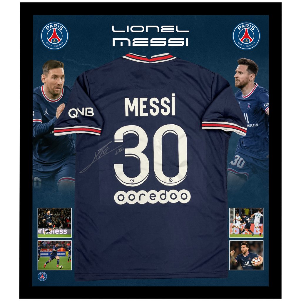Soccer – Lionel Messi Signed & Framed PSG Jersey, Taylormade Memorabilia