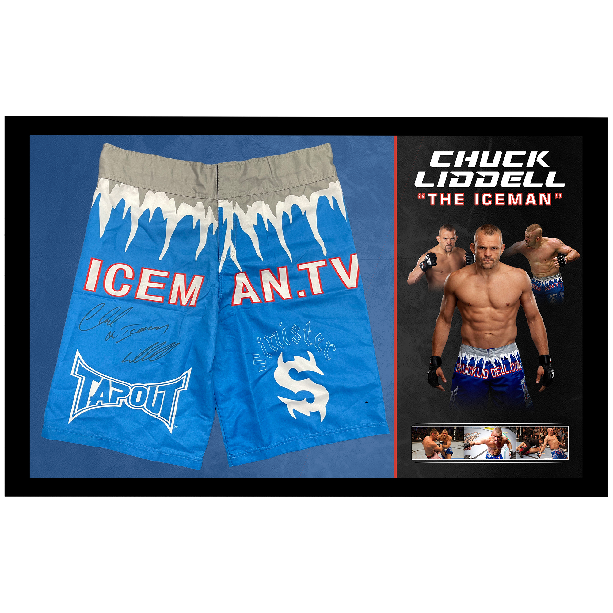 Chuck “The Iceman” Liddell Signed & Framed UFC Trunks...