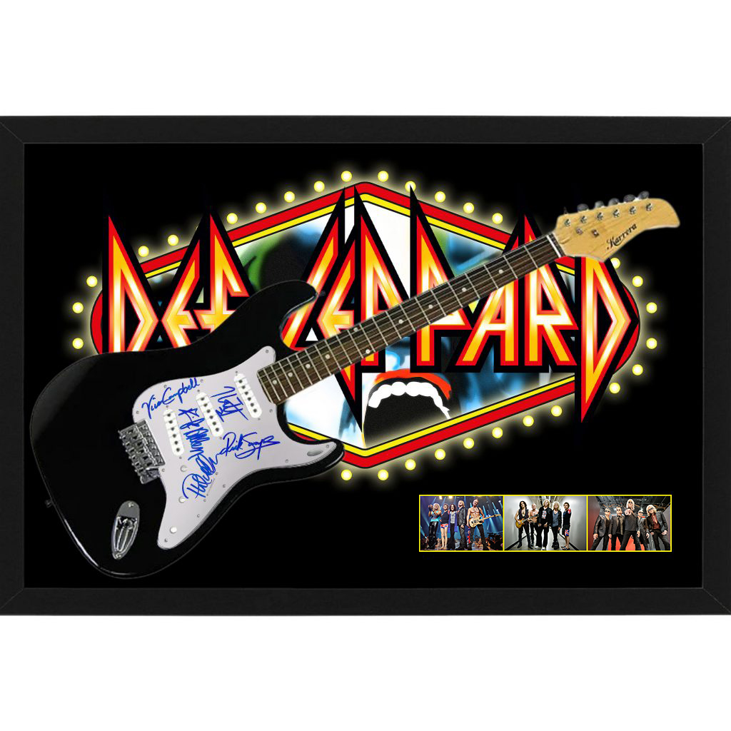 Music – Def Leppard Signed & Framed Guitar with Custom Back...