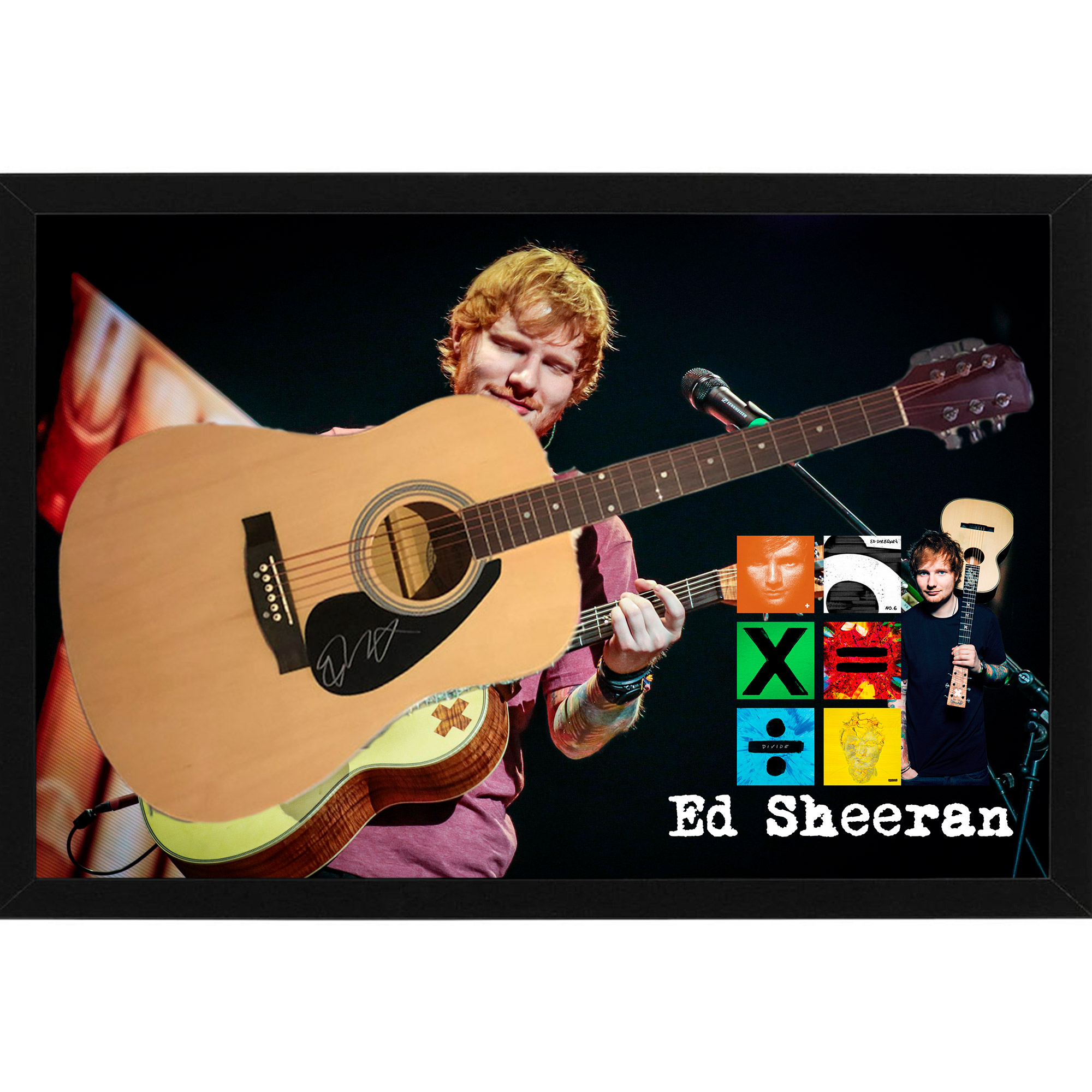 Music – Ed Sheeran Hand Signed & Framed Full size Guitar with C...