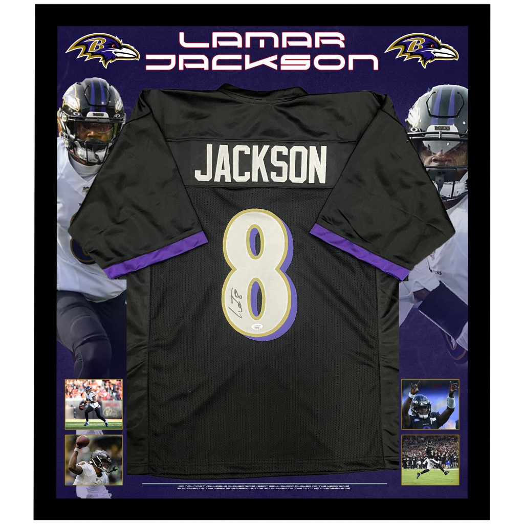 NFL – Lamar Jackson Signed & Framed Baltimore Ravens Black Jersey (JSA COA), Taylormade Memorabilia