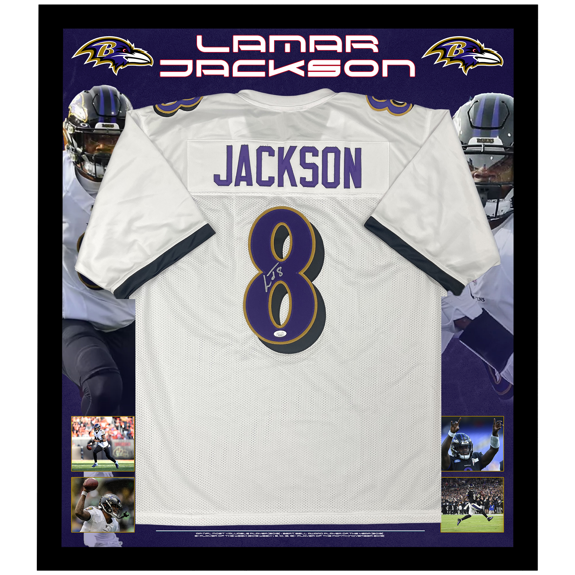 NFL – Lamar Jackson Signed & Framed Baltimore Ravens White Jersey