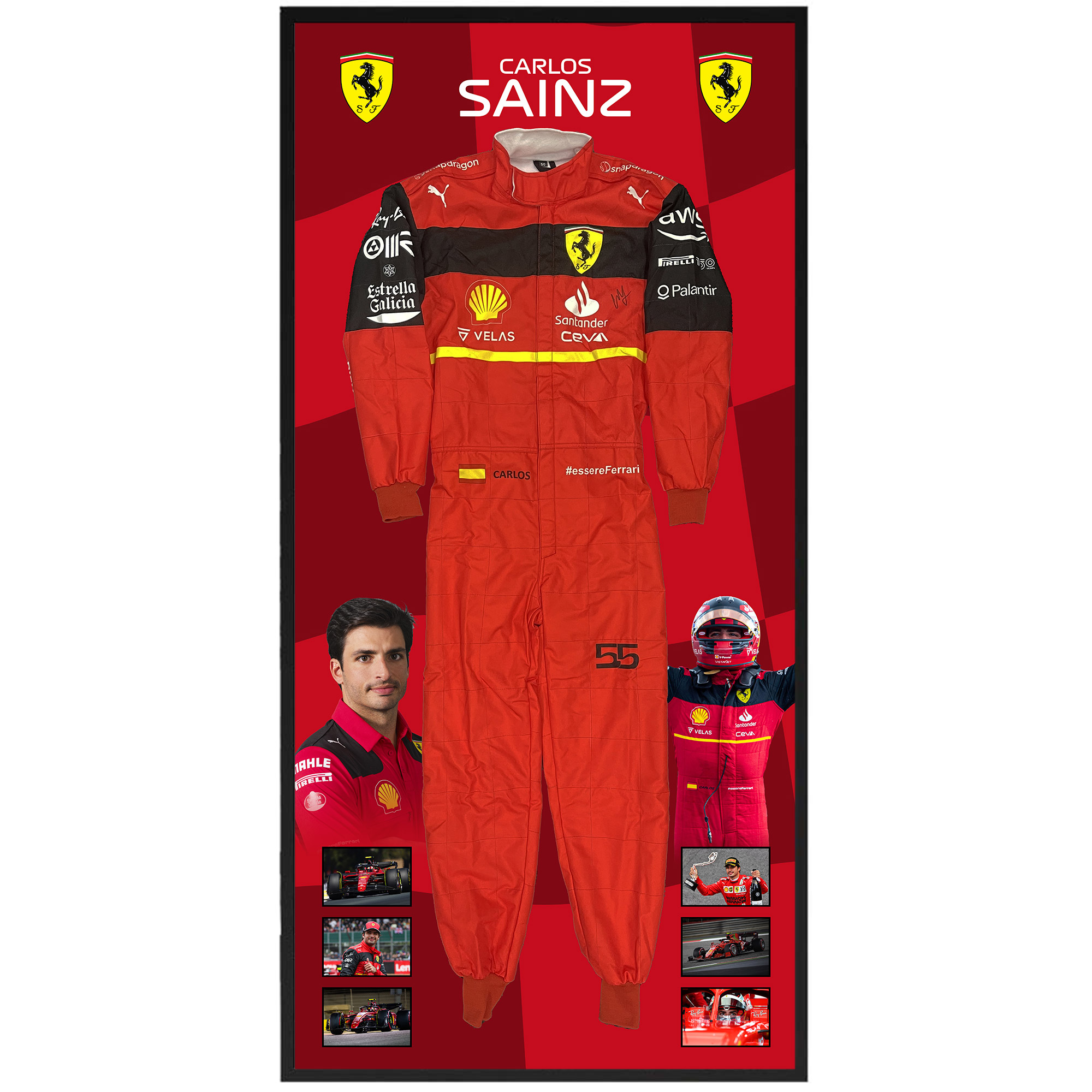 CARLOS SAINZ Scuderia Ferrari F1 Team Signed & Framed Full Size F...