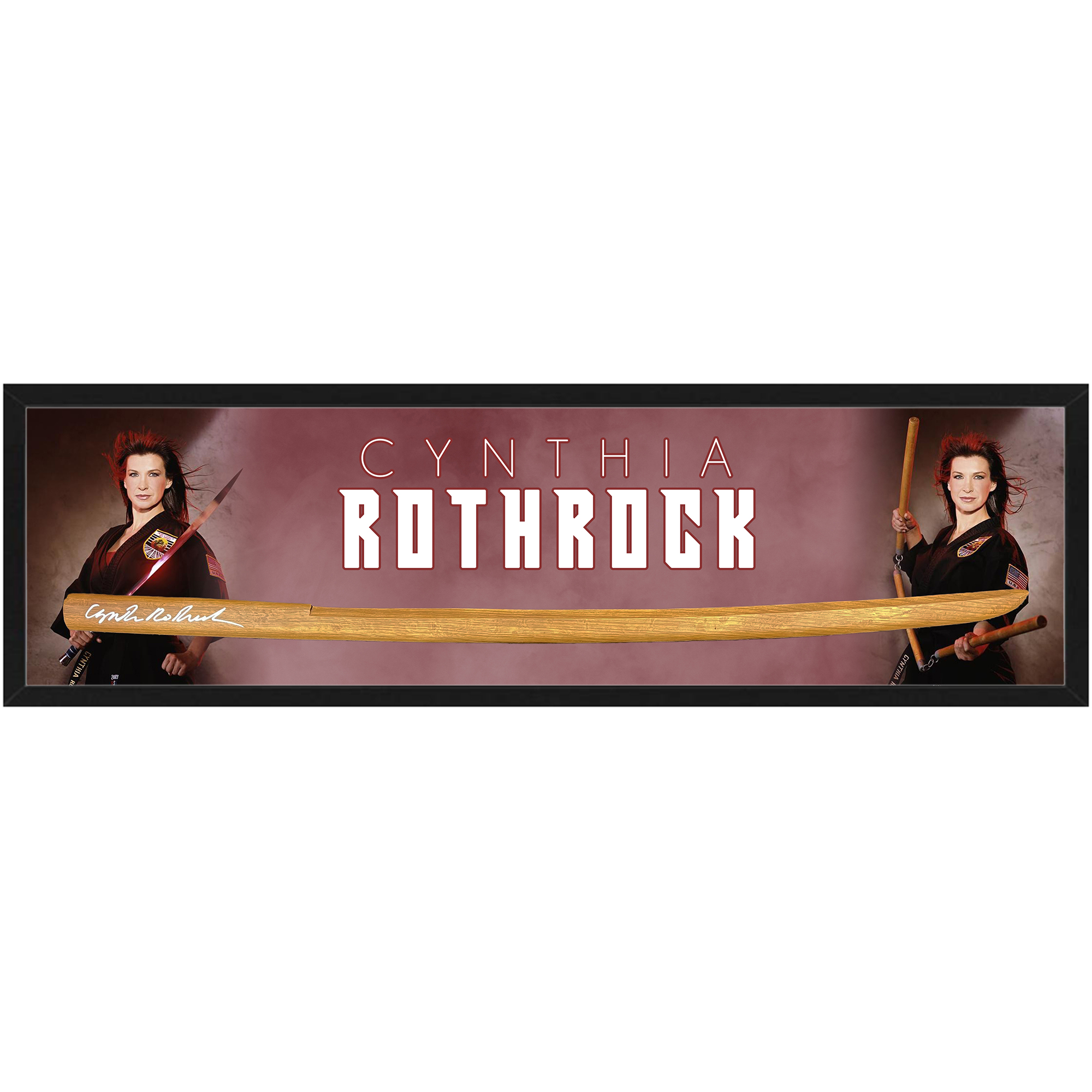 CYNTHIA ROTHROCK Signed & Framed Bokken Red Oak Sword