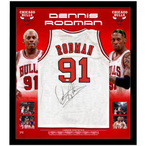 Basketball - Dennis Rodman Signed & Framed White Chicago Bulls Jersey (JSA)
