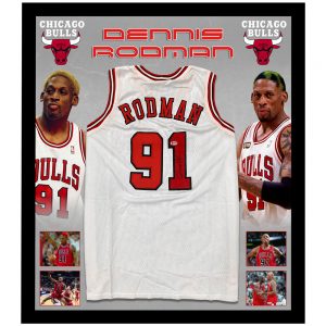 Basketball - Dennis Rodman Signed & Framed White Chicago Bulls Jersey (Beckett COA)