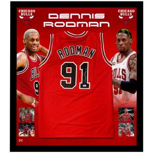 Basketball - Dennis Rodman Signed & Framed Red Chicago Bulls Jersey (Beckett Hologram)