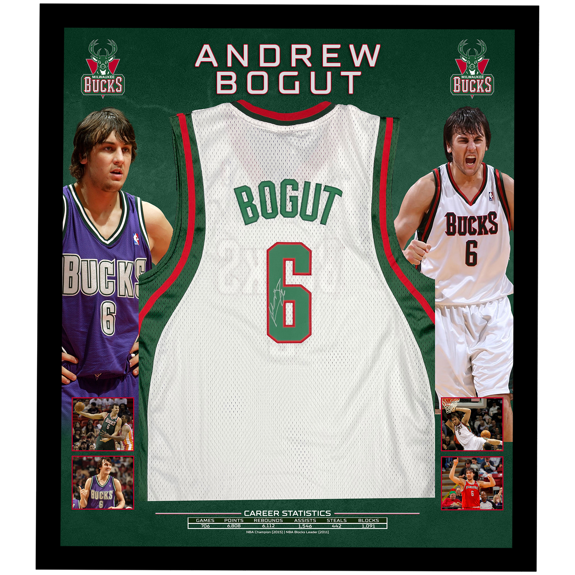 Basketball – Andrew Bogut Signed & Framed Milwaukee Bucks J...