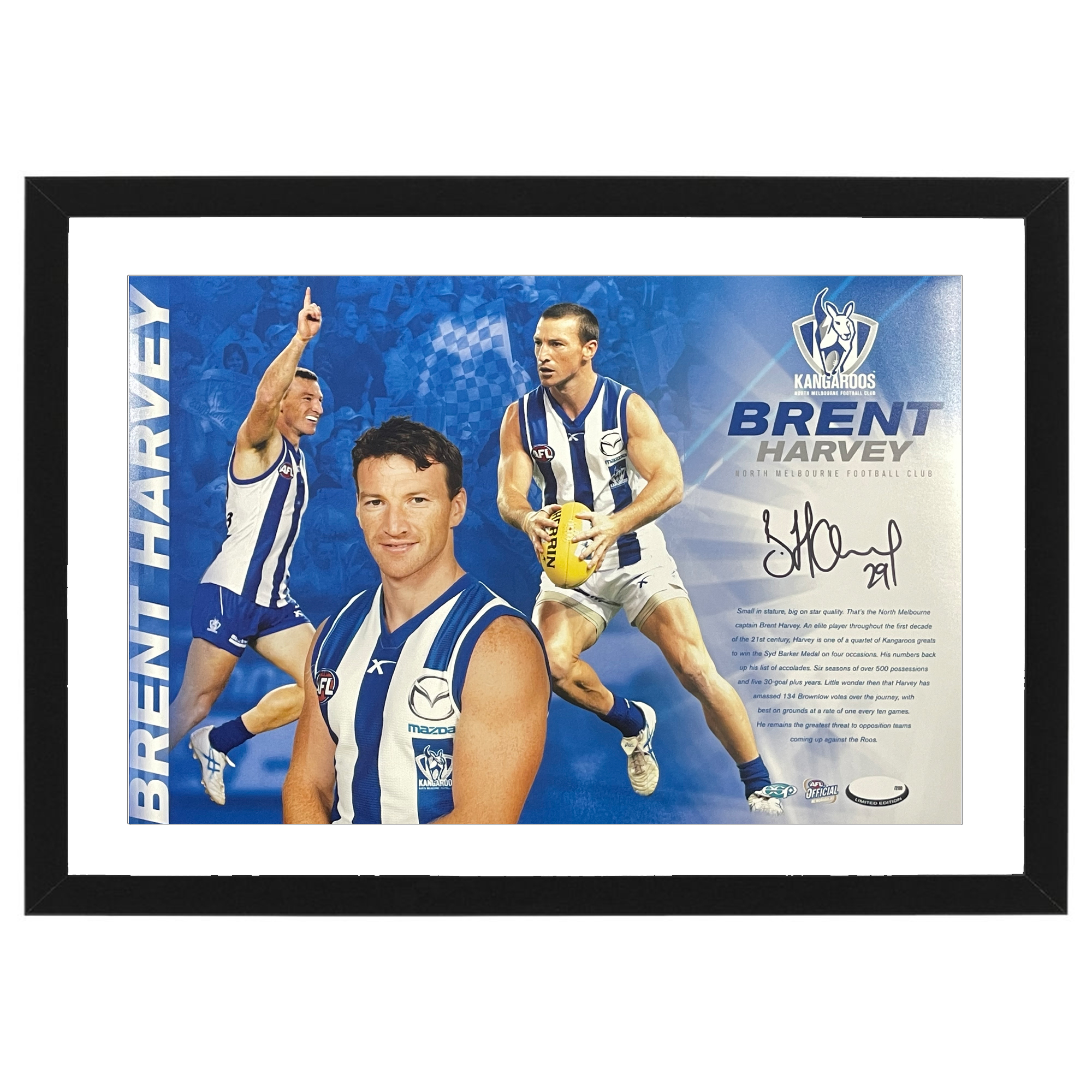 North Melbourne Kangaroos – Brent Harvey Signed & Framed St...